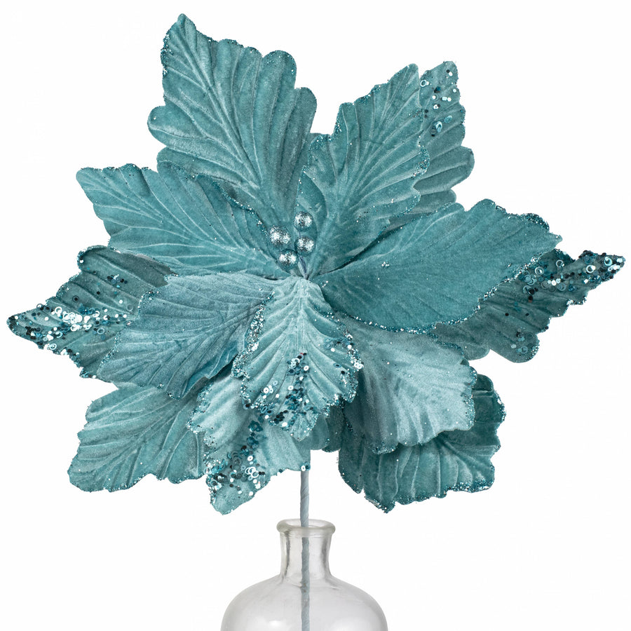 19" x 25" Jumbo Deluxe Velvet Poinsettia Stem: Ice Blue