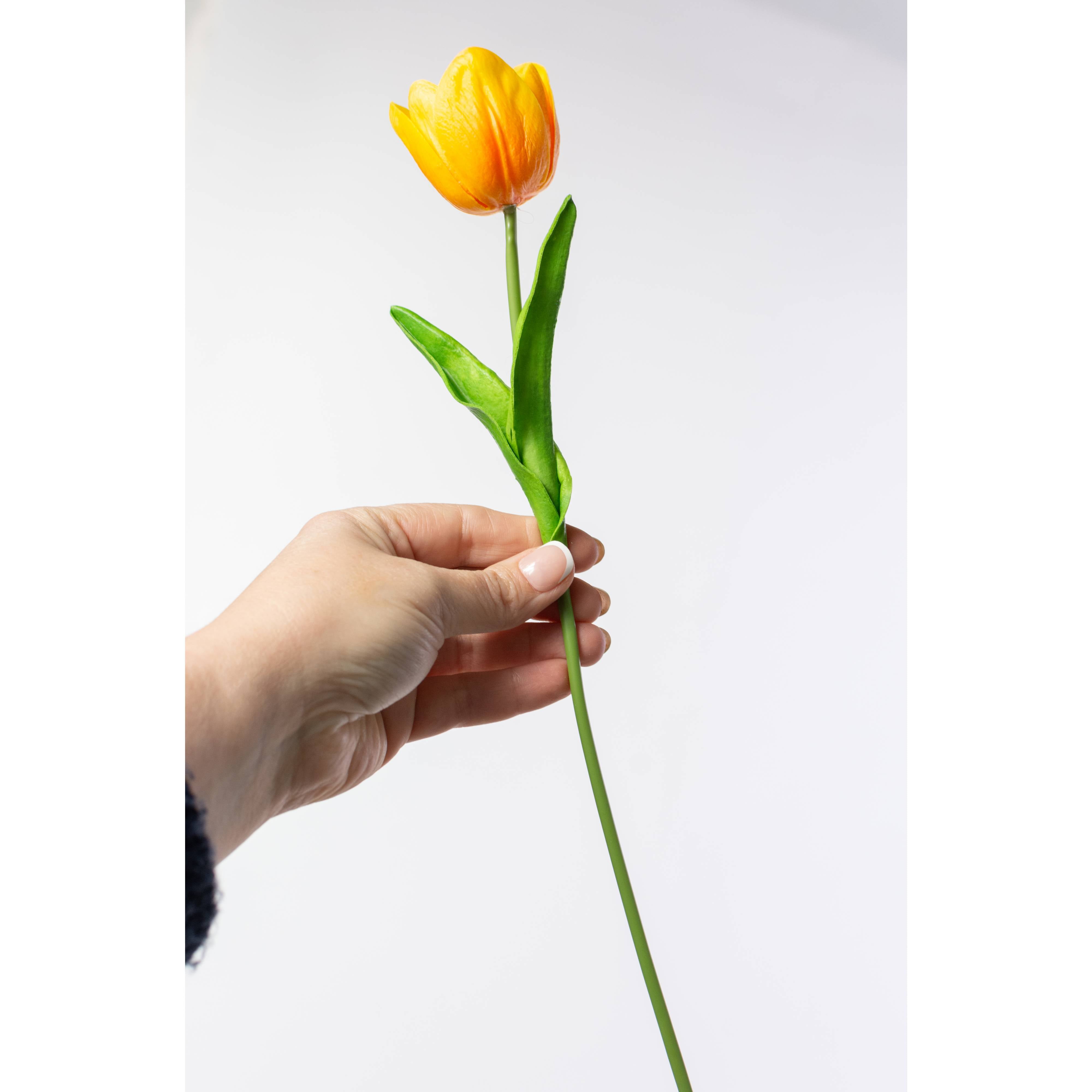 14" Medium Soft Touch Tulip Flower Bundle: Orange Yellow (6)