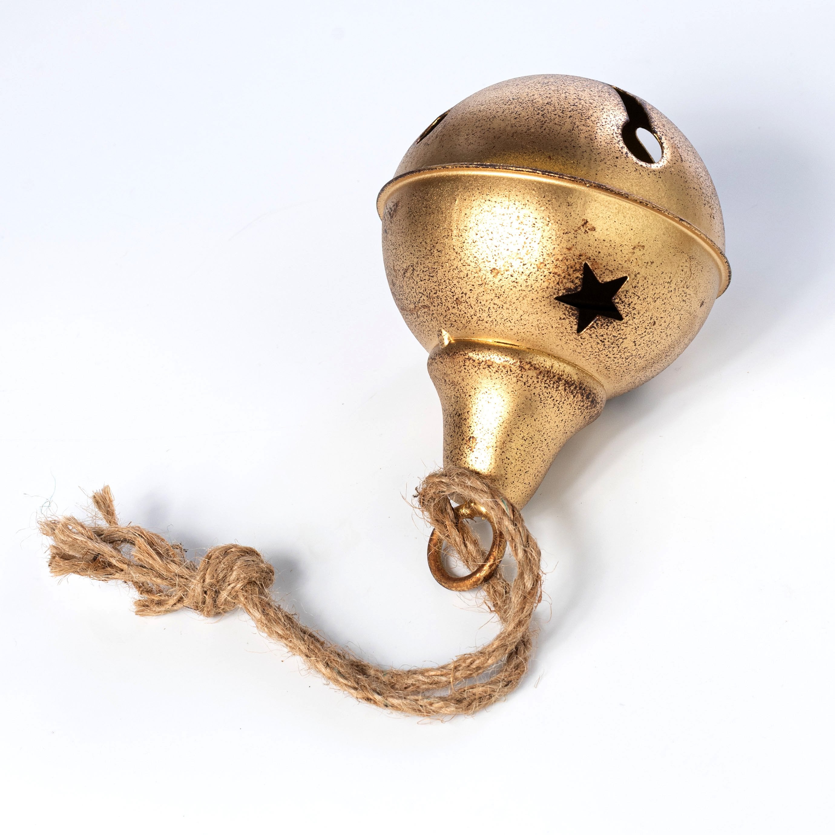 5.5" Distressed Metal Bell Ornament: Antique Gold detail photo 5