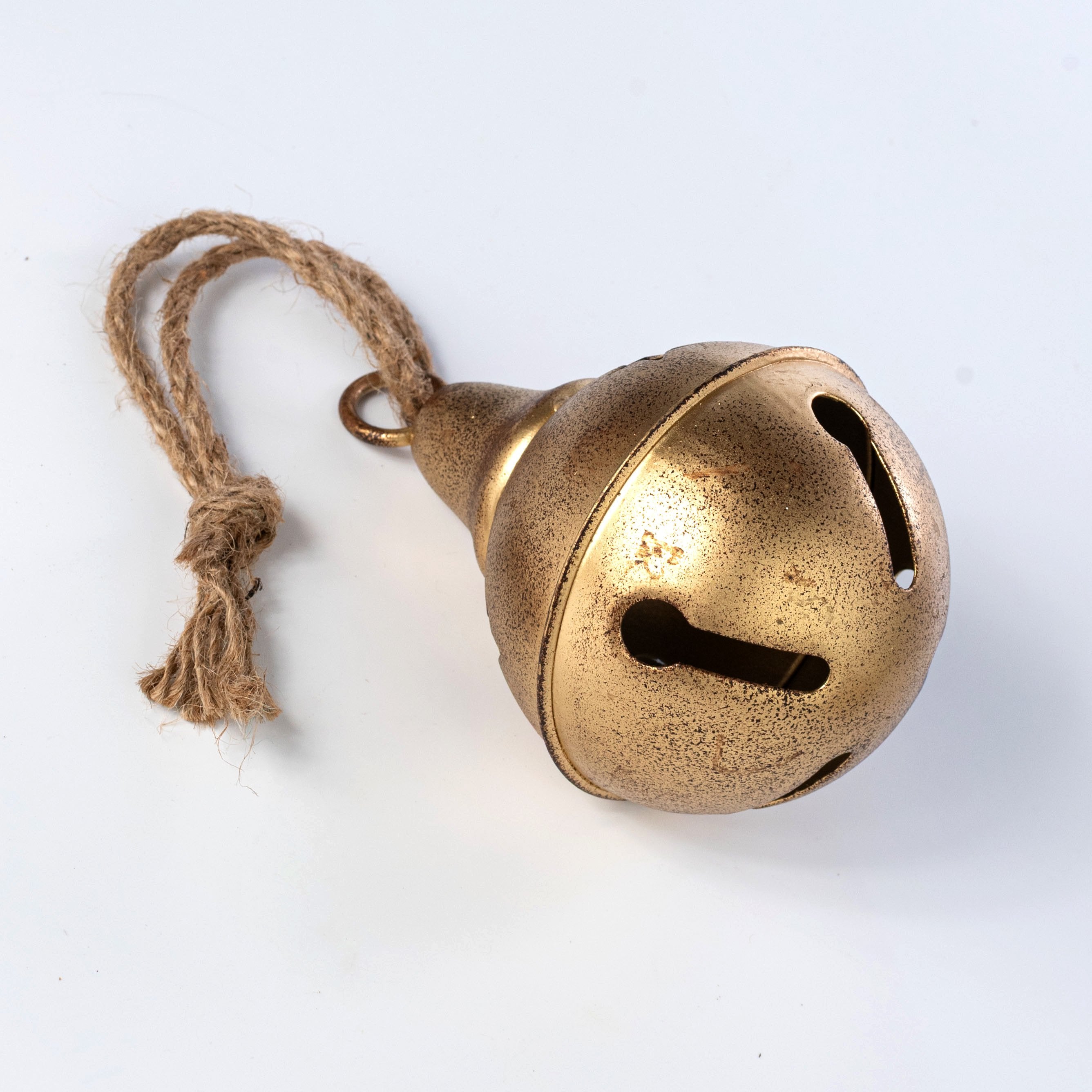 5.5" Distressed Metal Bell Ornament: Antique Gold detail photo 6