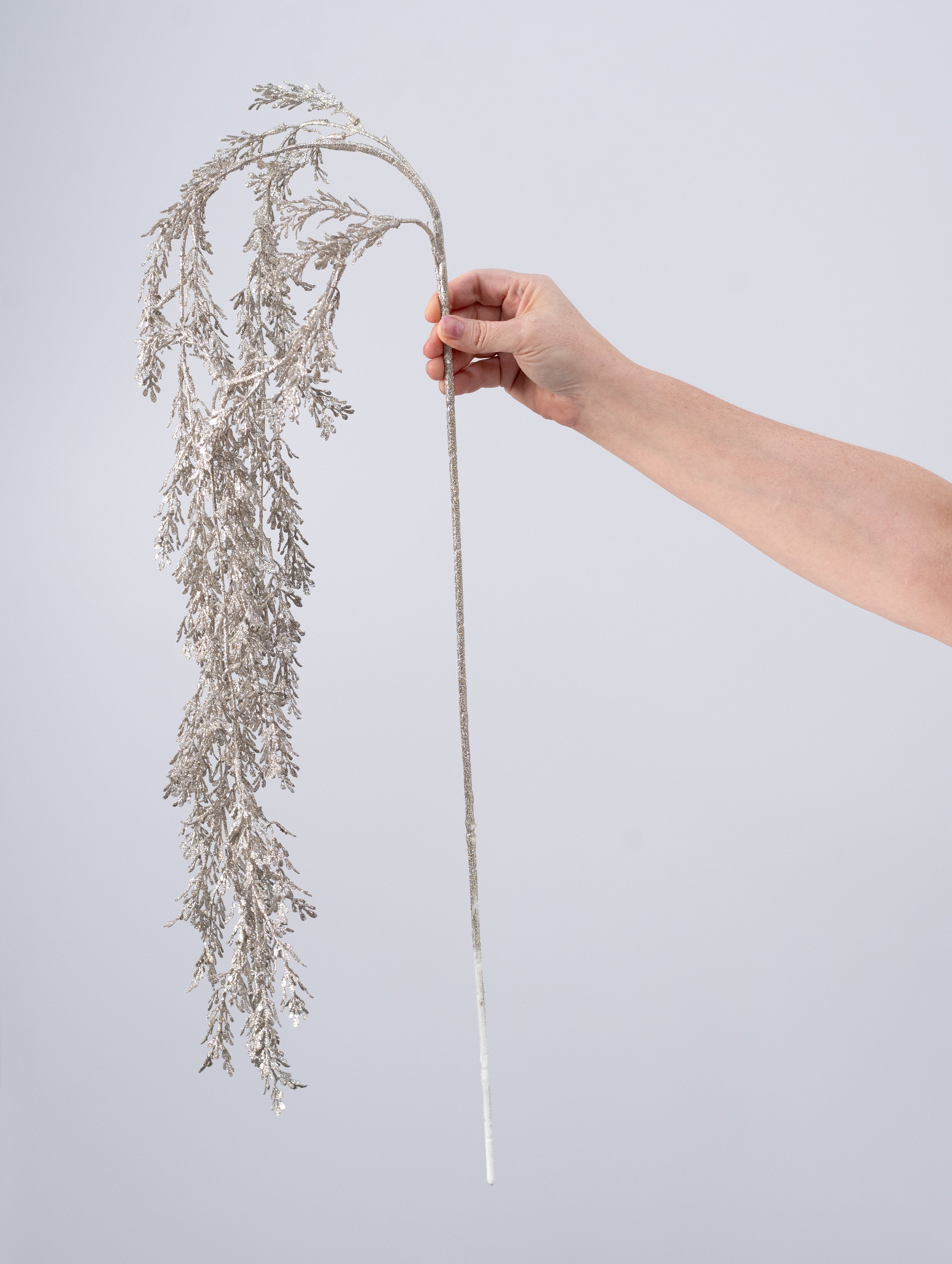 50" Glitter Mini Boxwood Spray: Platinum Silver detail photo 3