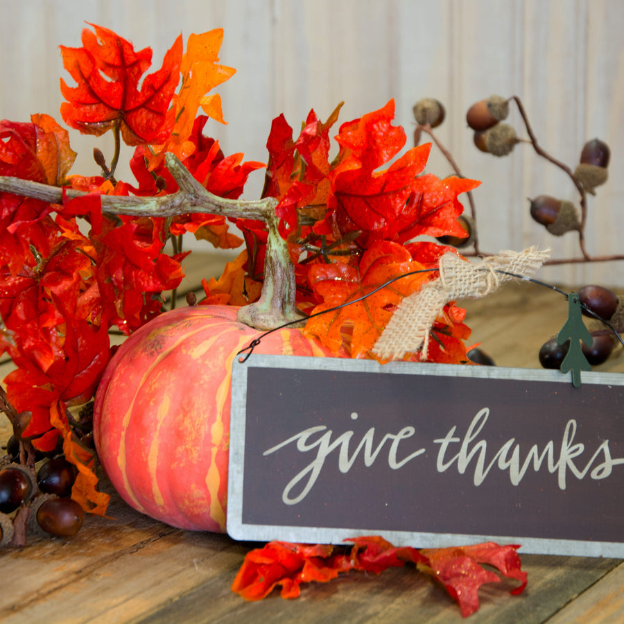 Give Thanks Metal Hanging Sign (7" by 3")