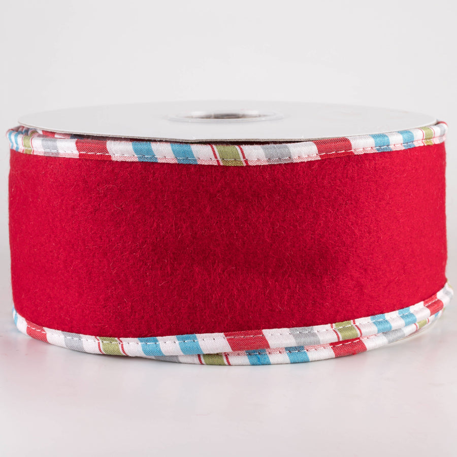 2.5" Felt Holiday Stripe Edge Designer Ribbon (10 Yards)