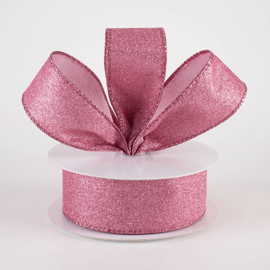 1.5" Lustrous All Flat Glitter Ribbon: Pink (10 Yards)