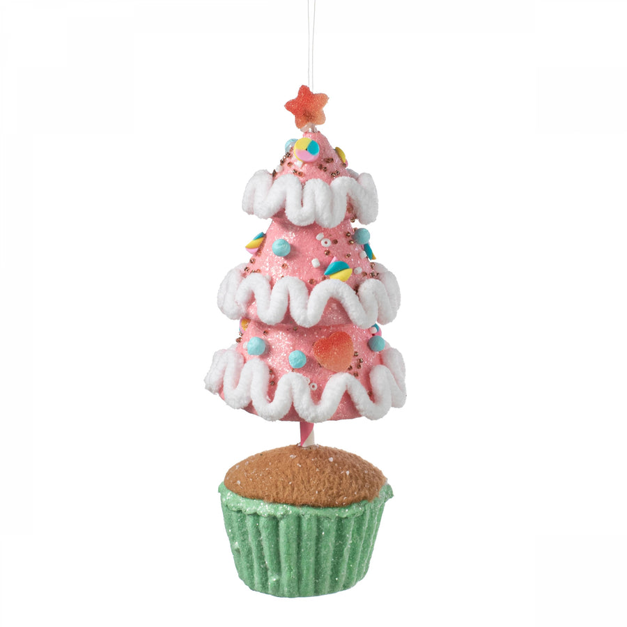 8" Christmas Tree Cupcake Ornament: Pink