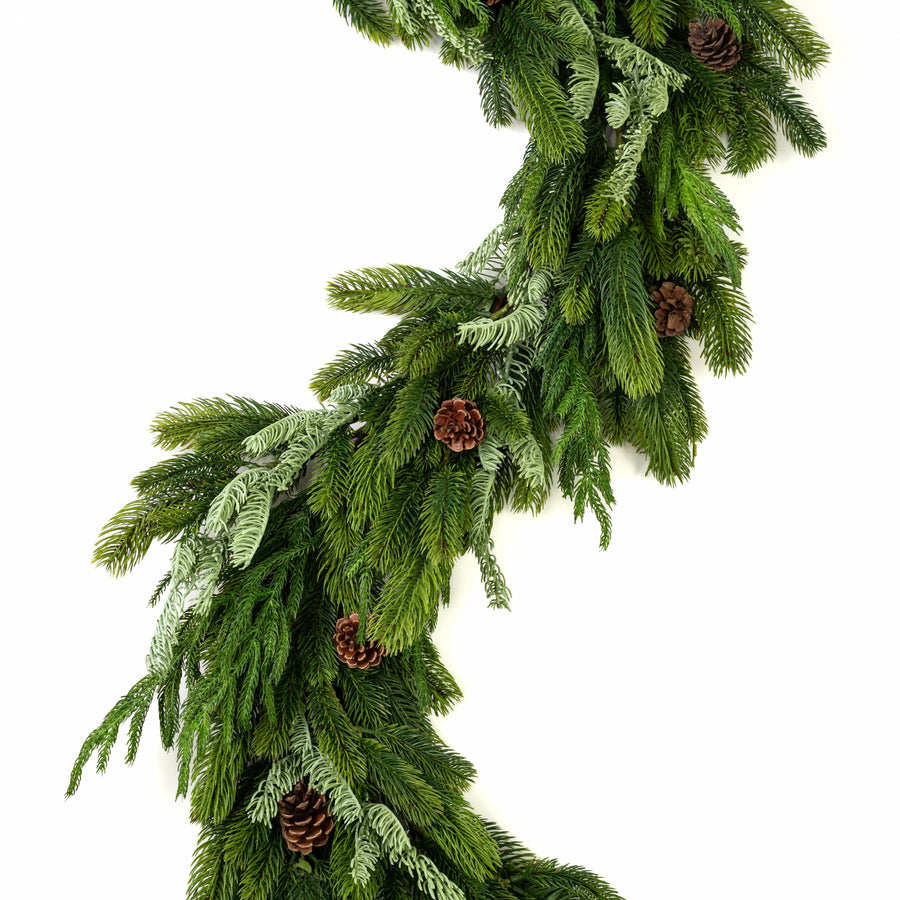 6' Deluxe Norfolk, Spruce & Juniper Cone Garland: Green
