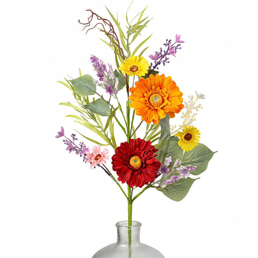 30" Gerbera Daisy Blossom, Wildflowers & Leaves Spray