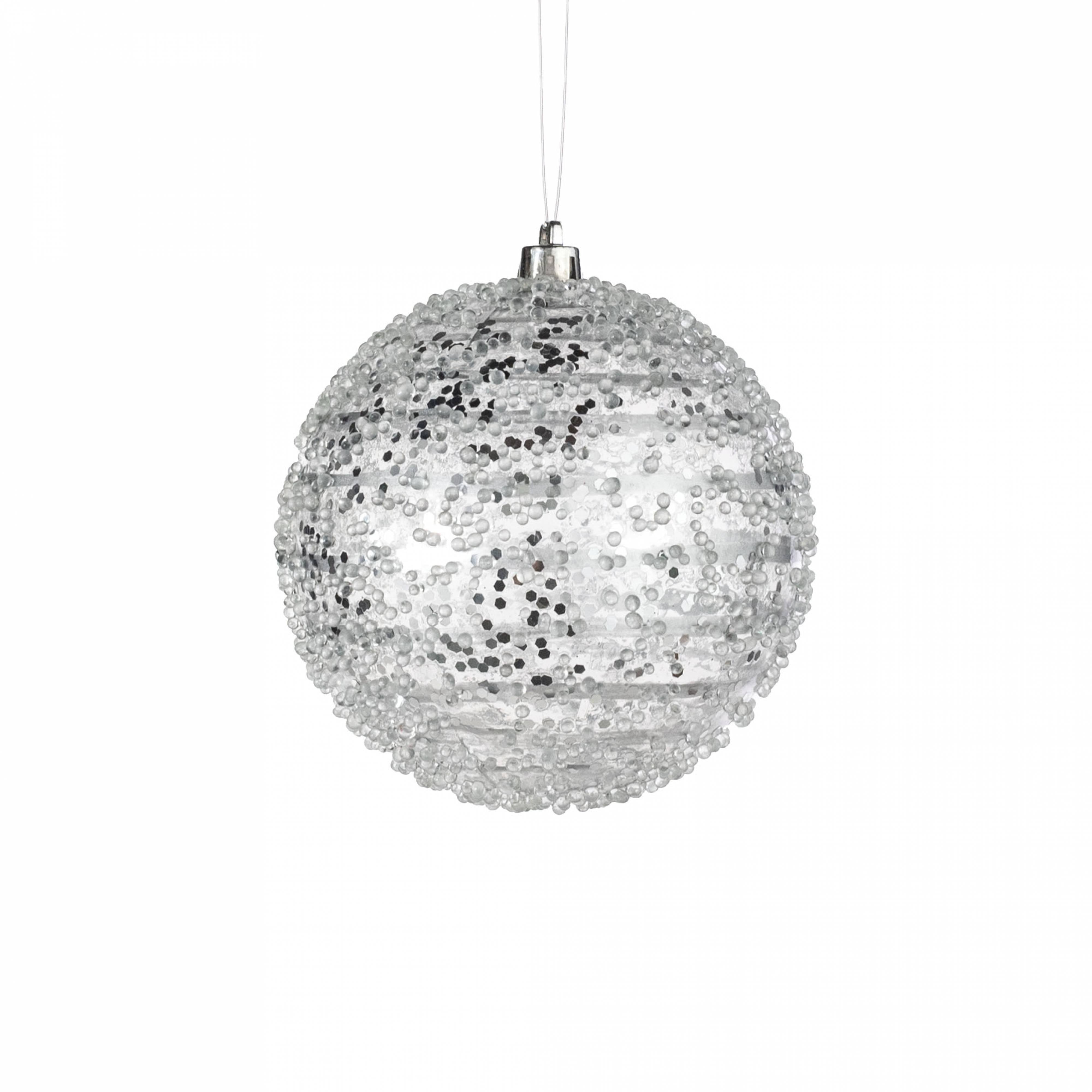 4" Sequin Iced Ball Ornament: Silver
