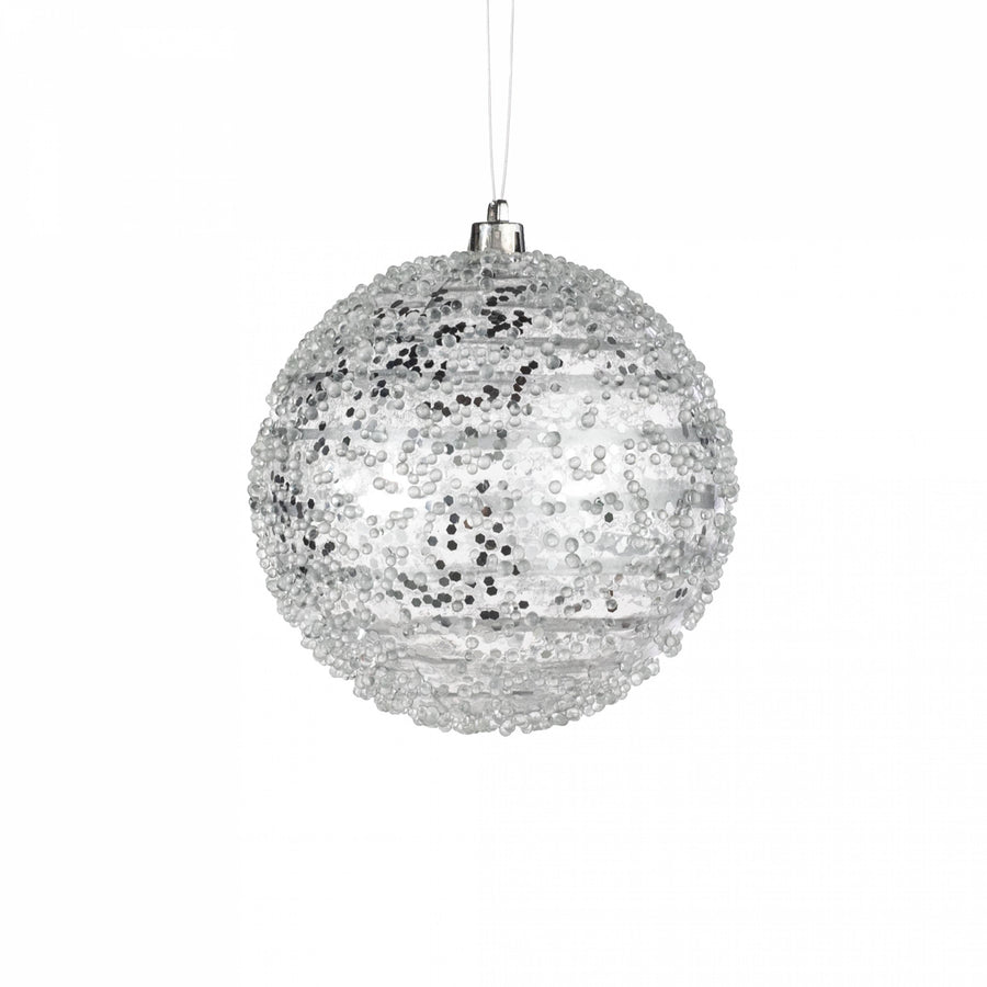 4" Sequin Iced Ball Ornament: Silver