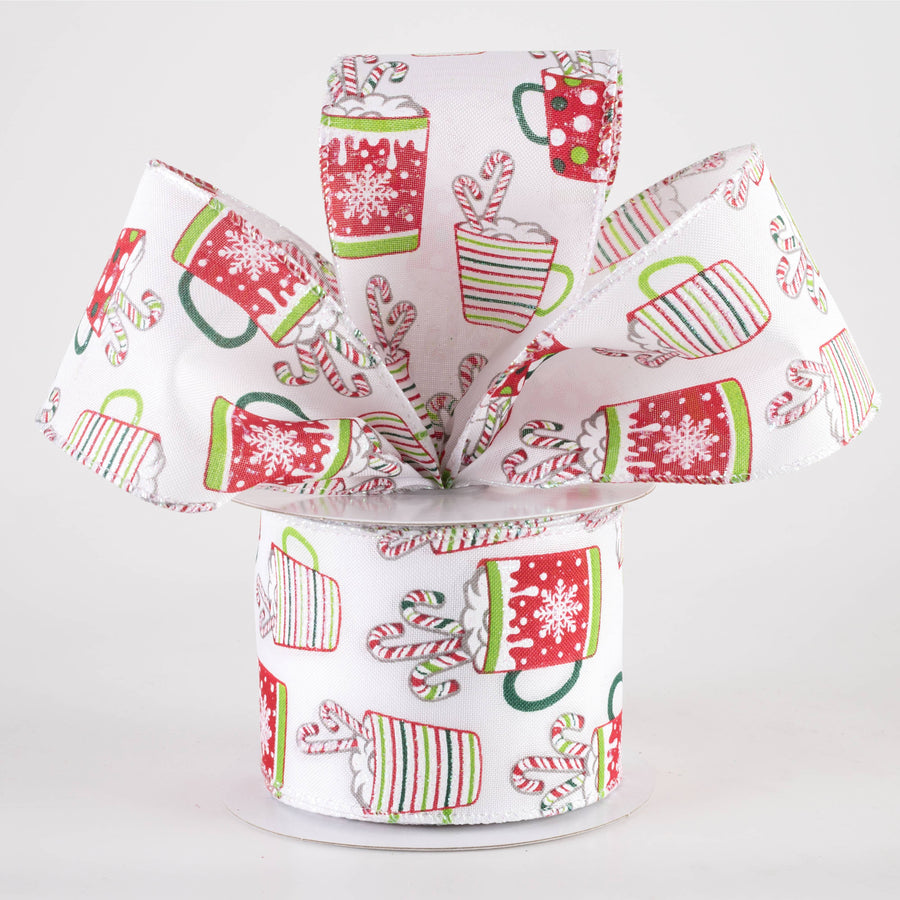 2.5" Hot Chocolate Christmas Cocoa Mugs Ribbon: White (10 Yards)