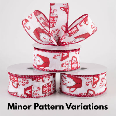 1.5" Santa Mug Hot Cocoa Ribbon: White (10 Yards)