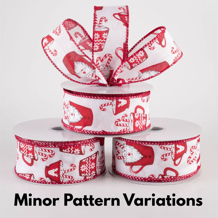 1.5" Santa Mug Hot Cocoa Ribbon: White (10 Yards)