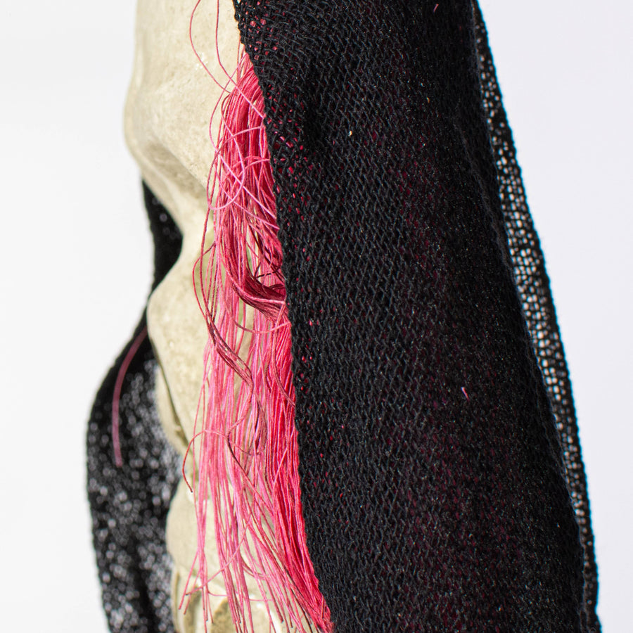 20" x 6" Styrofoam & Burlap Witch Skull: Pink & Black