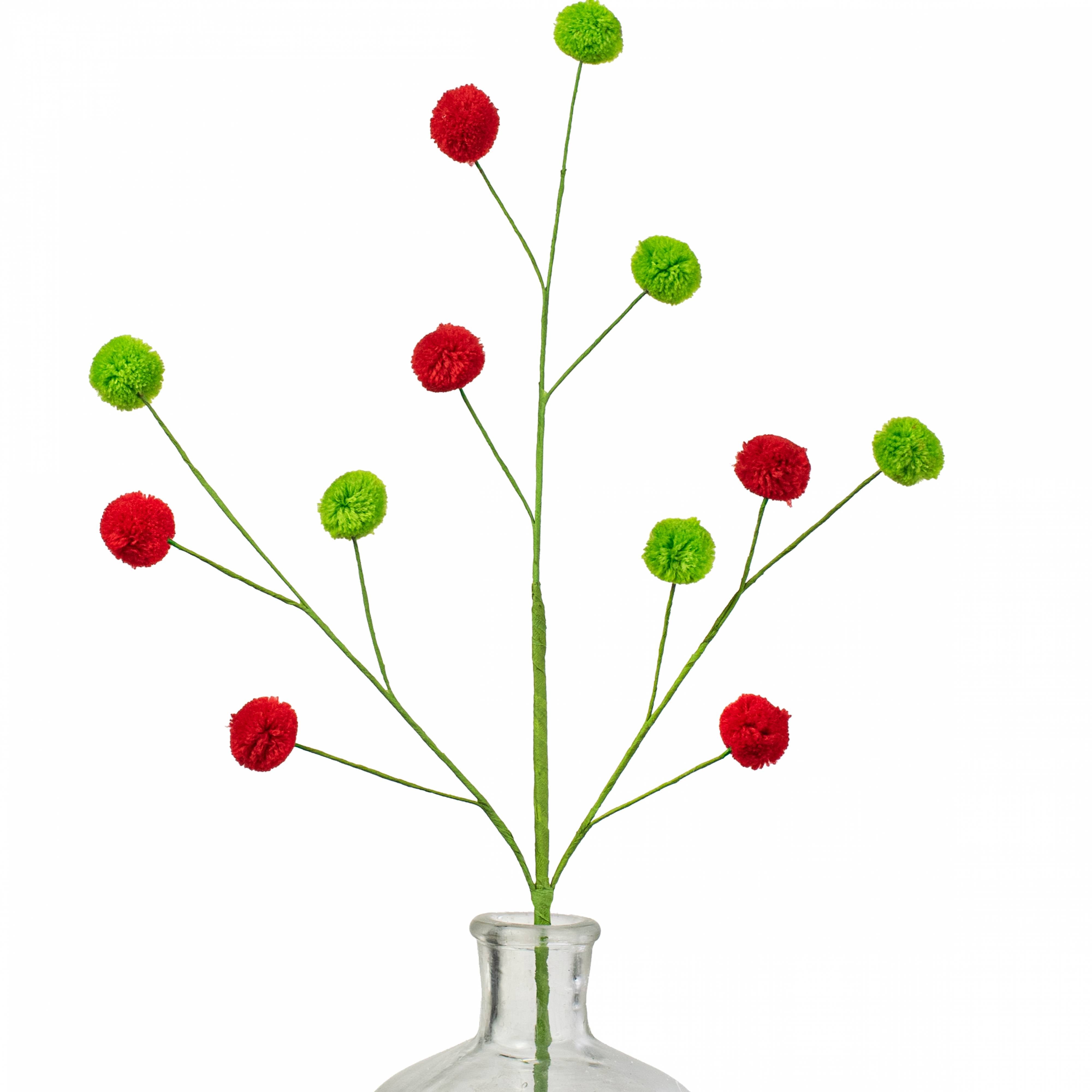 23" 2-Color Pom Pom Spray: Red & Lime Green
