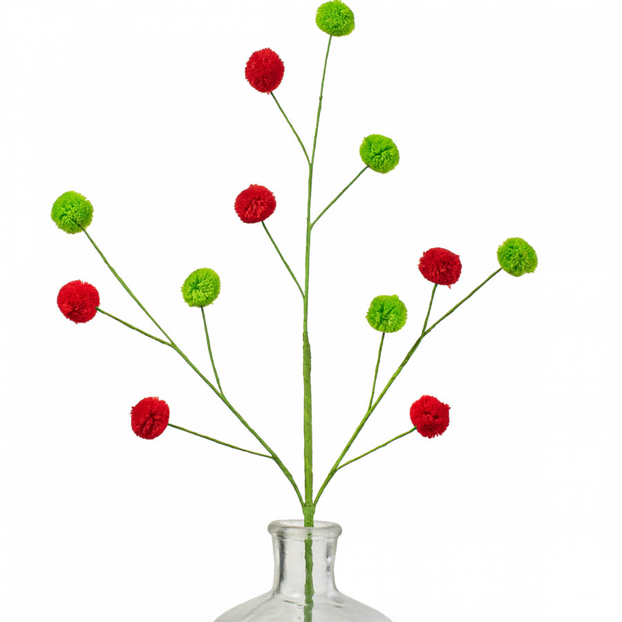 23" 2-Color Pom Pom Spray: Red & Lime Green