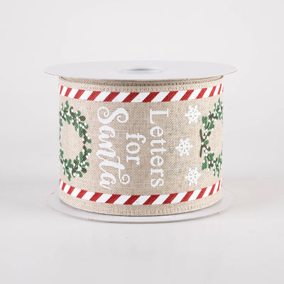 2.5" Linen Letters For Santa Ribbon: Natural (10 Yards)