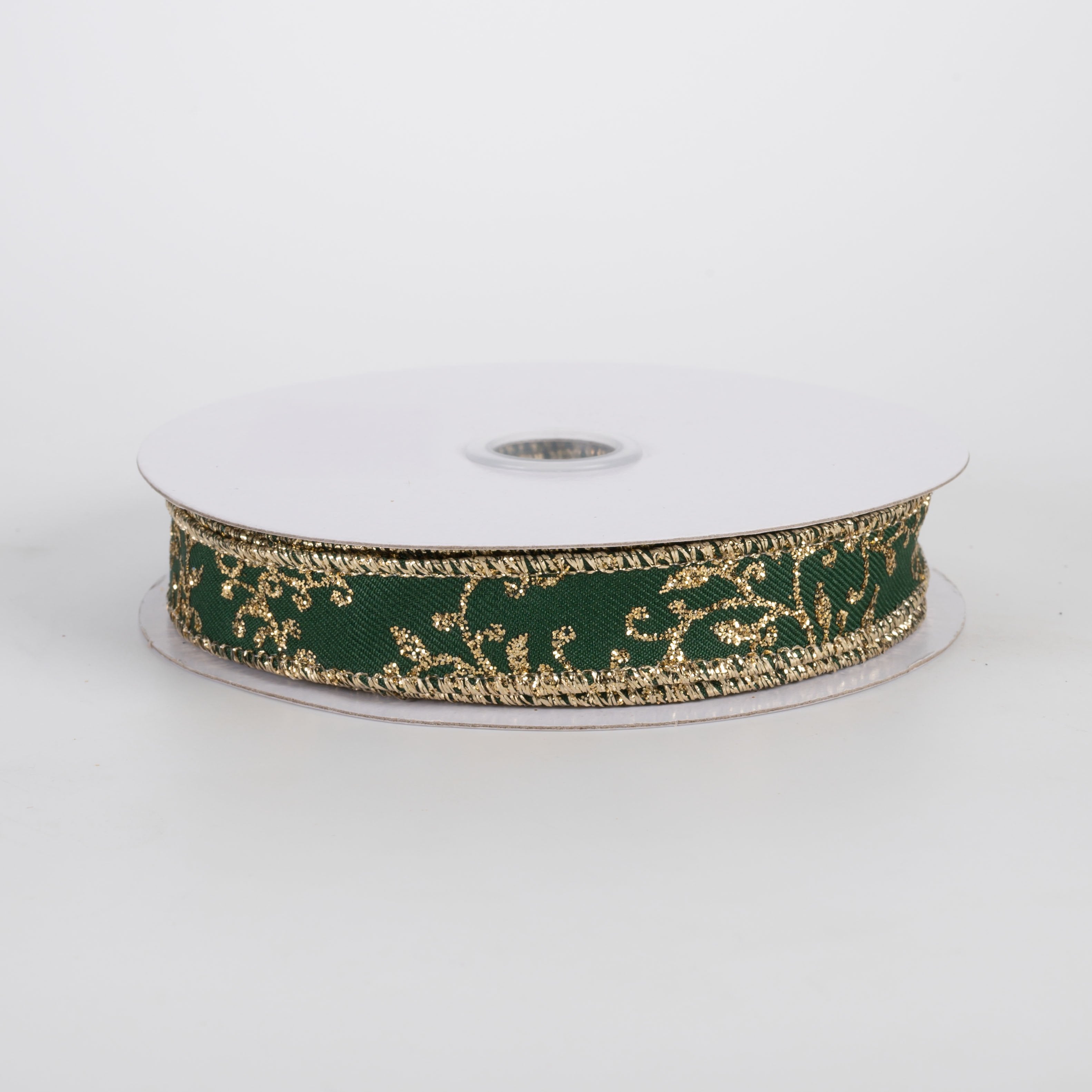 5/8" Glitter Mini Leaf Vines Ribbon: Hunter Green & Gold (10 Yards) Item Number: RGF1393CK