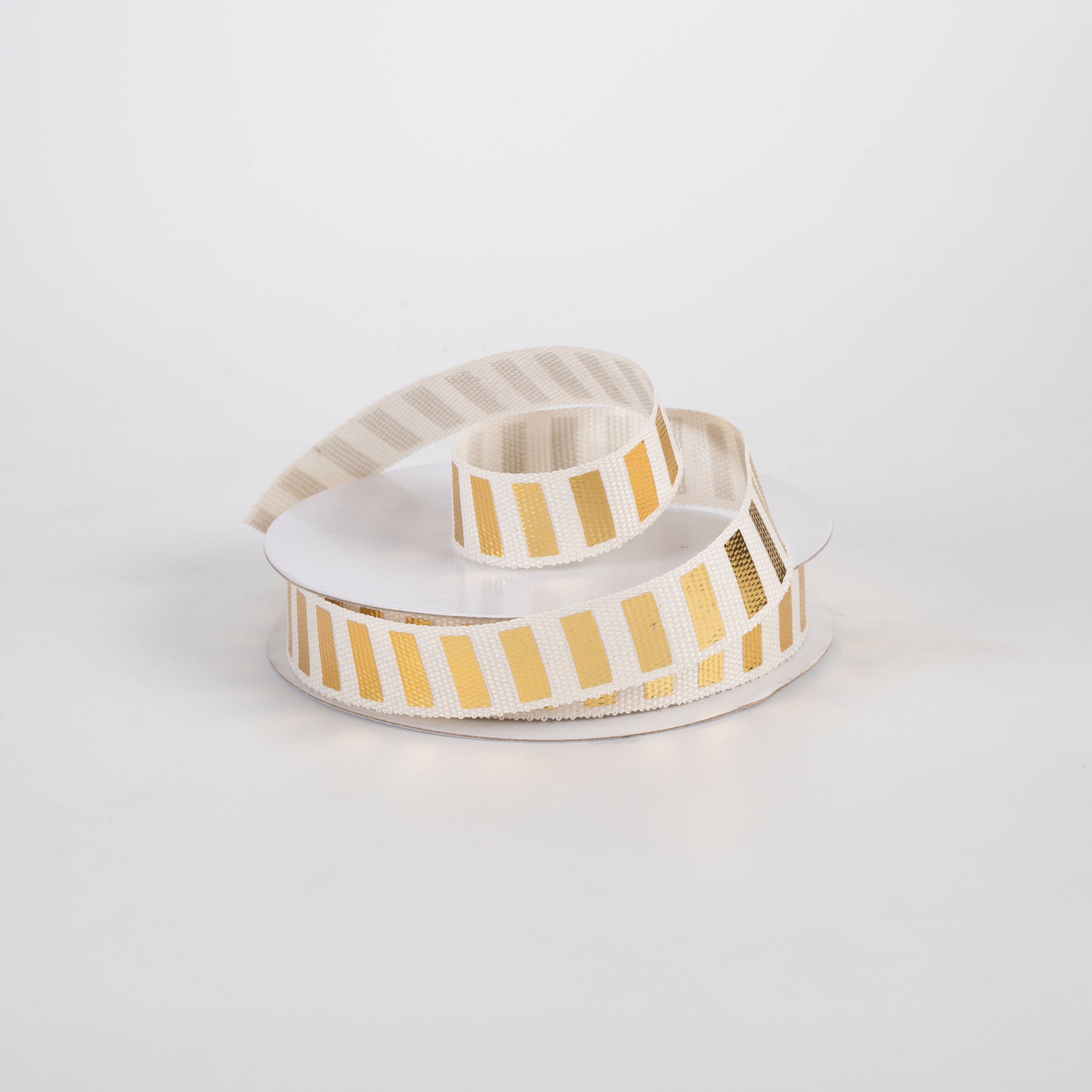 5/8" Muslin Metallic Stripes Ribbon: Gold on Ivory (10 Yards) Lifestyle Photo