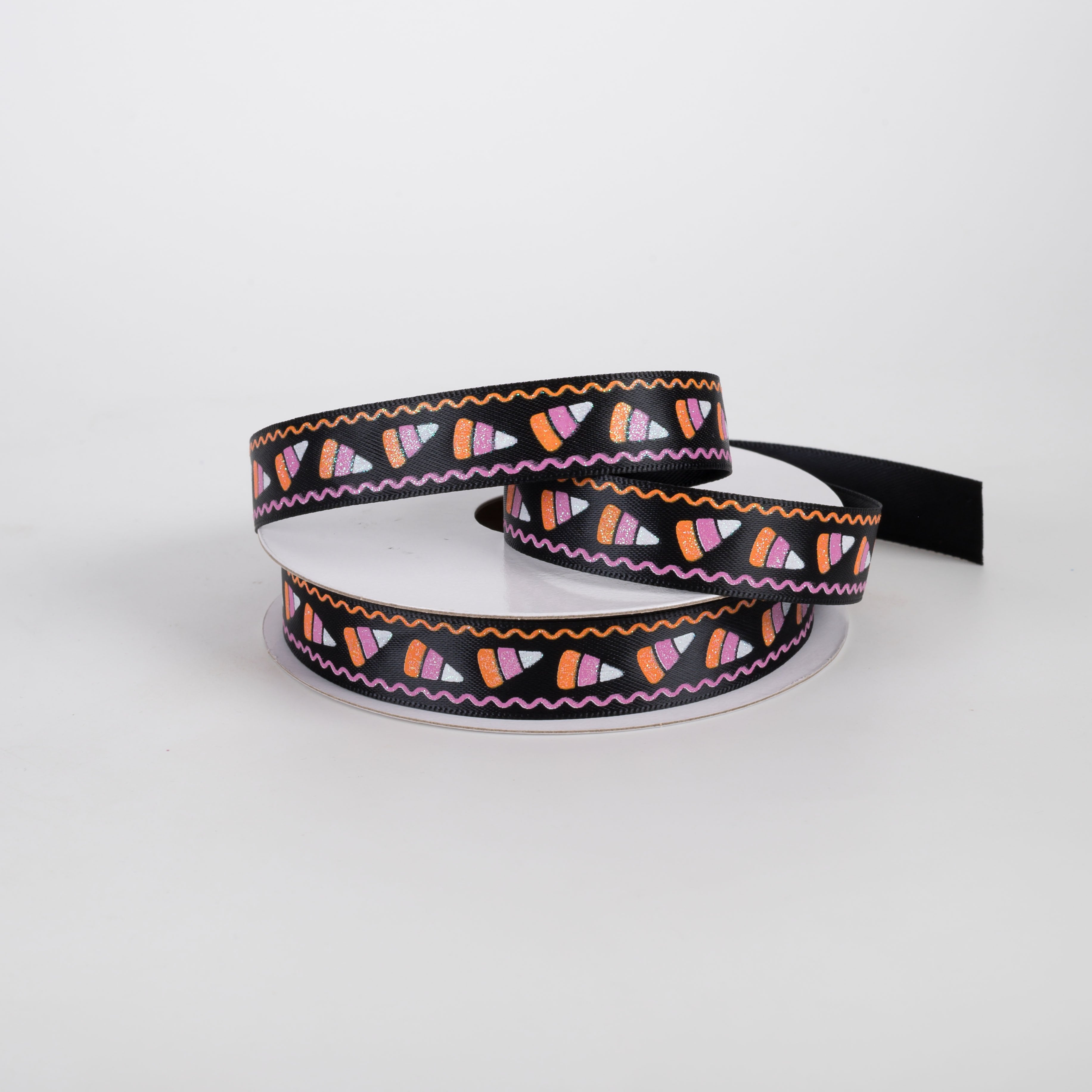 5/8" Unwired Candy Corn Ribbon: Fuchsia Pink on Black (10 Yards) Lifestyle Photo
