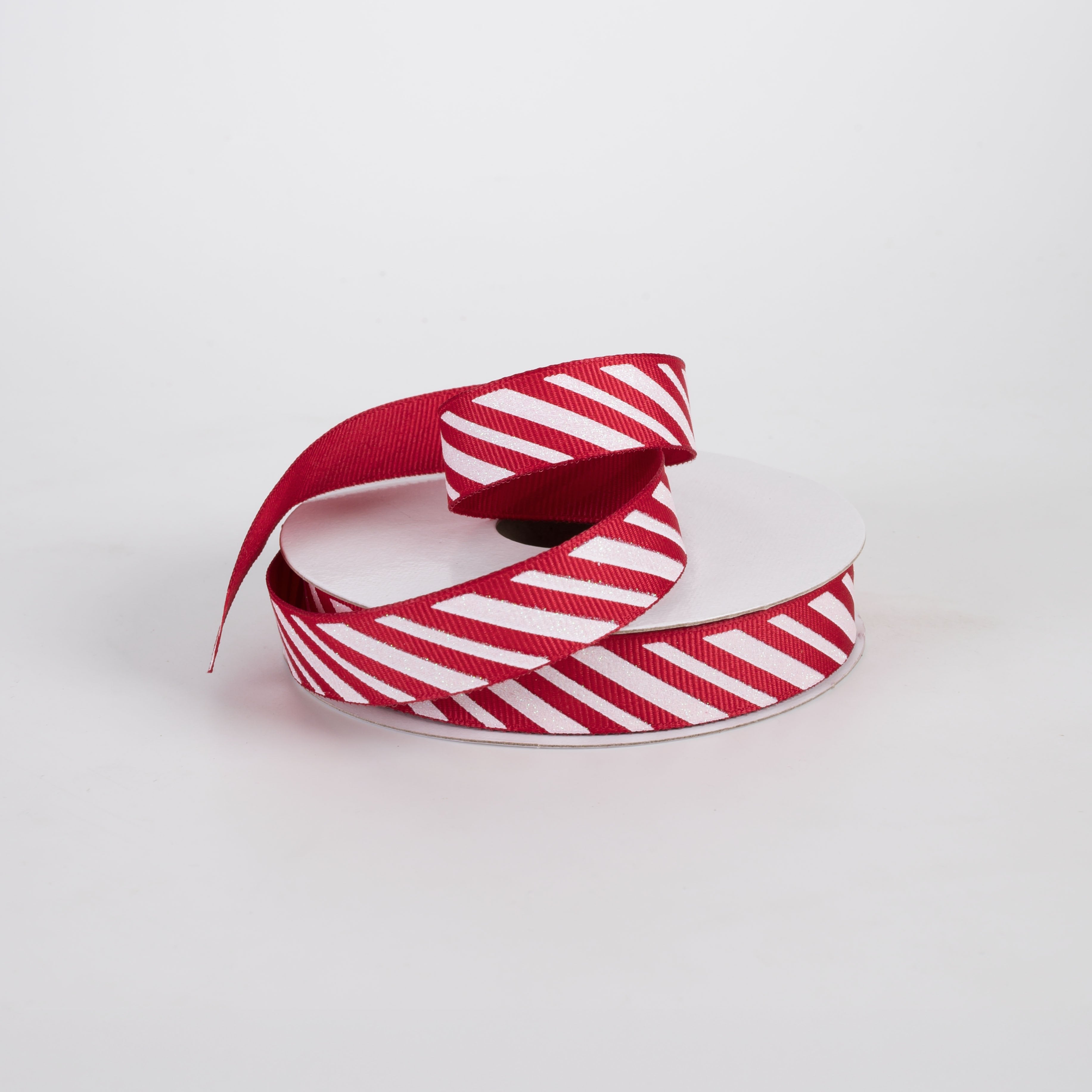 5/8" Unwired Glitter Candy Cane Stripe Grosgrain Ribbon: Red & White (10 Yards) Lifestyle Photo