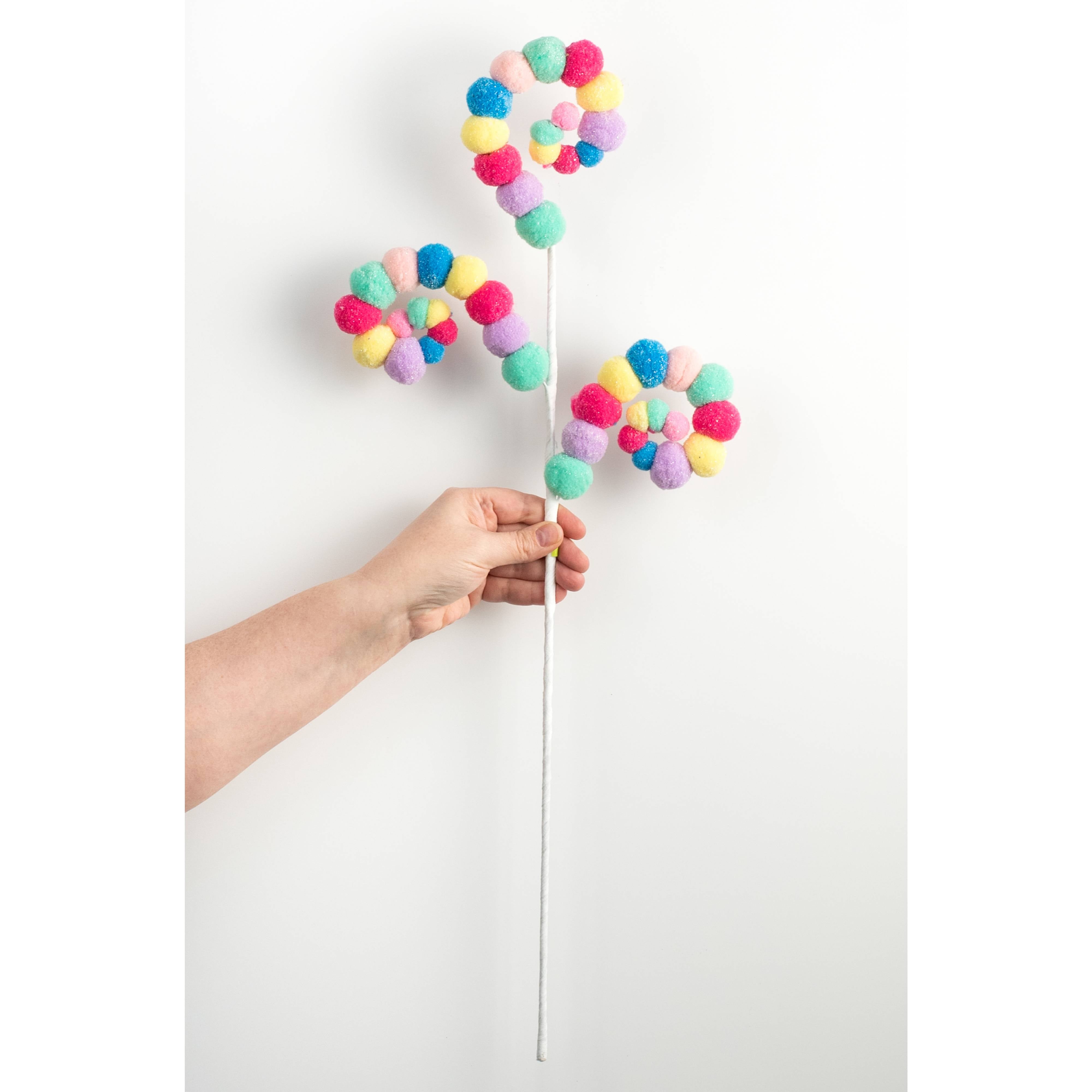 28" Felt Ball Spiral Curly Spray: Candy Pastels