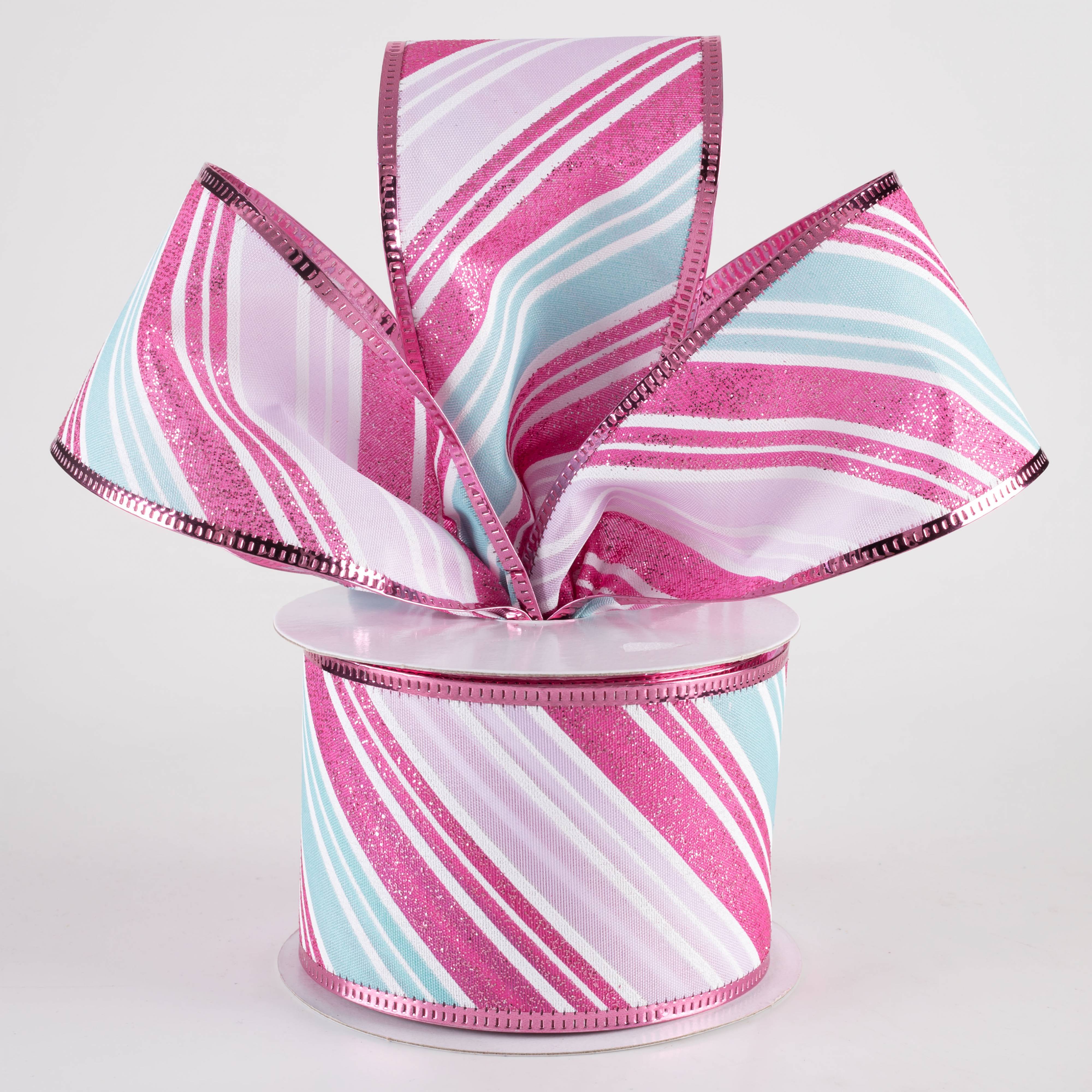 2.5" Glitter Candy Cane Stripe Ribbon: Lavender, Pink & Blue (10 Yards)