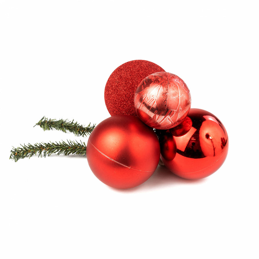 60-80mm Ball Ornament Cluster Ties: Metallic & Glitter Red
