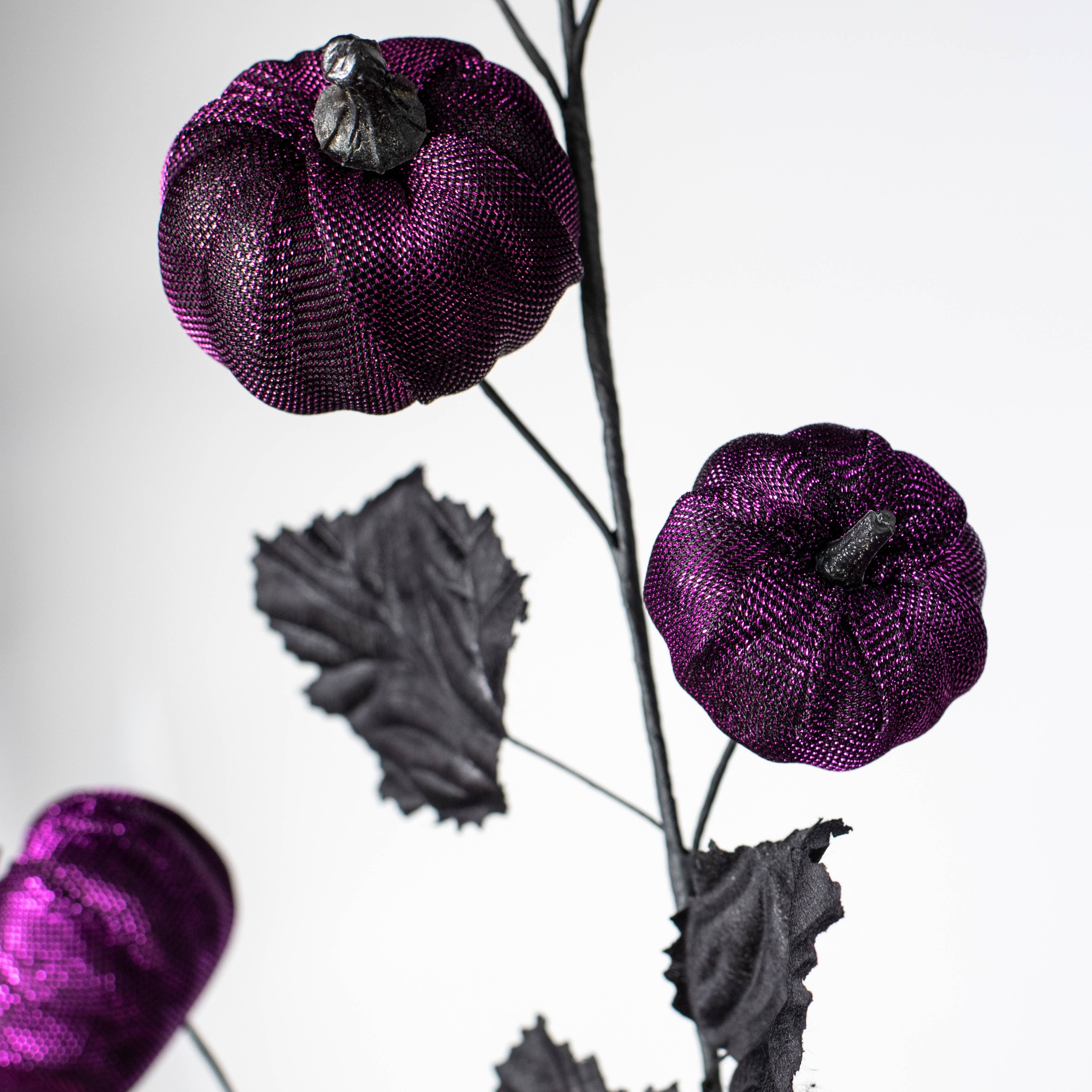 29" Metallic Fabric Pumpkins Spray: Purple & Black