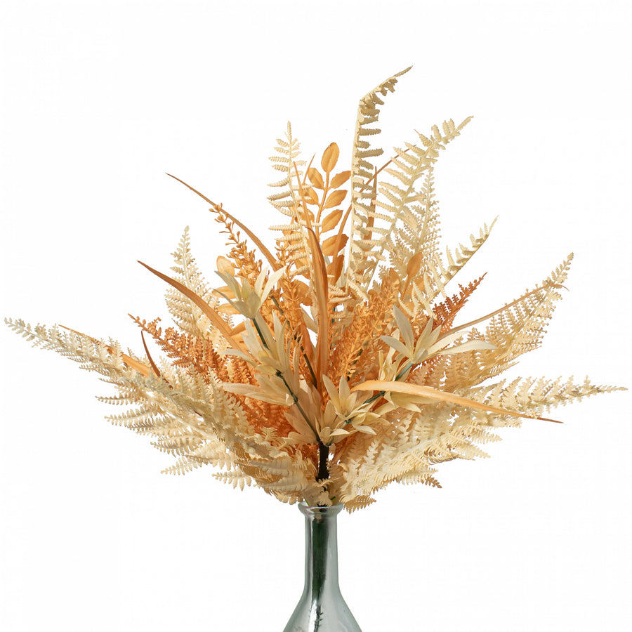 20" Mixed Fern Leaves Bush: Beige