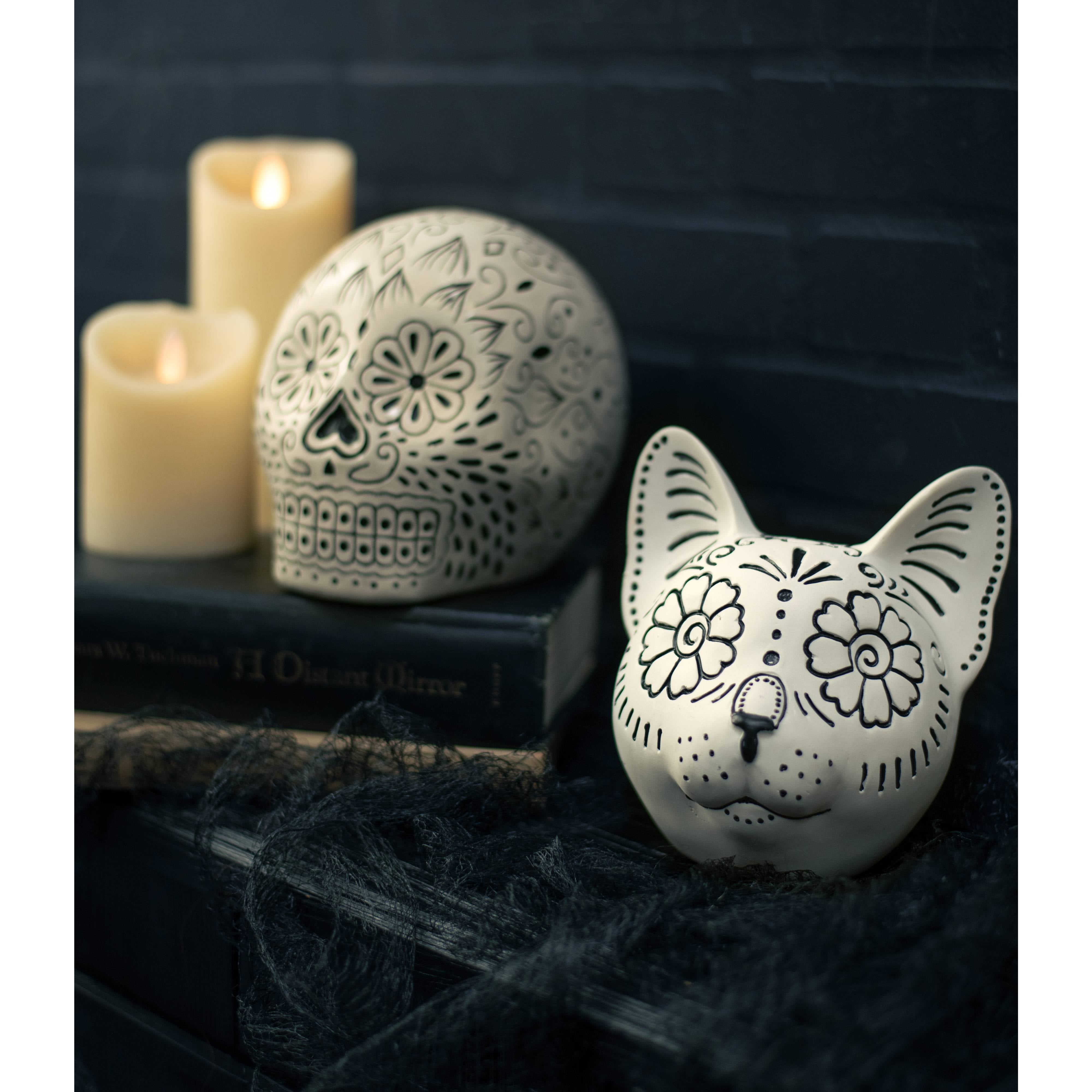 6" Day of the Dead Cat Head Decor