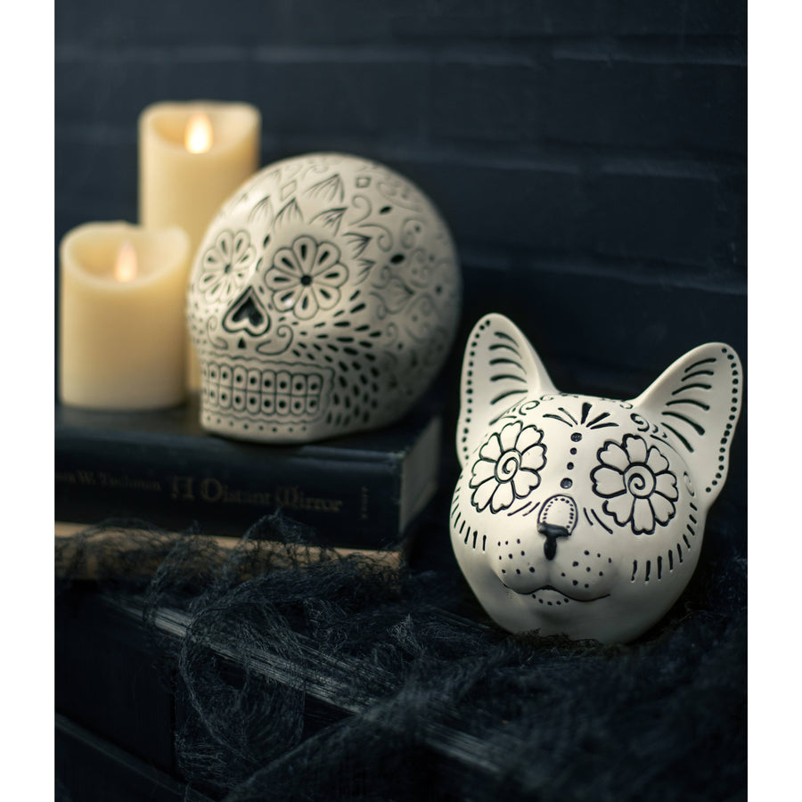 6" Day of the Dead Cat Head Decor