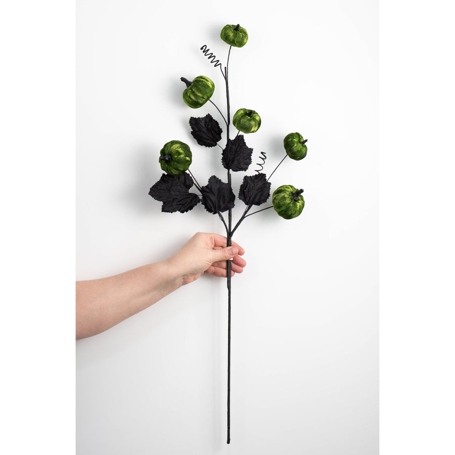29" Metallic Fabric Pumpkins Spray: Lime Green & Black