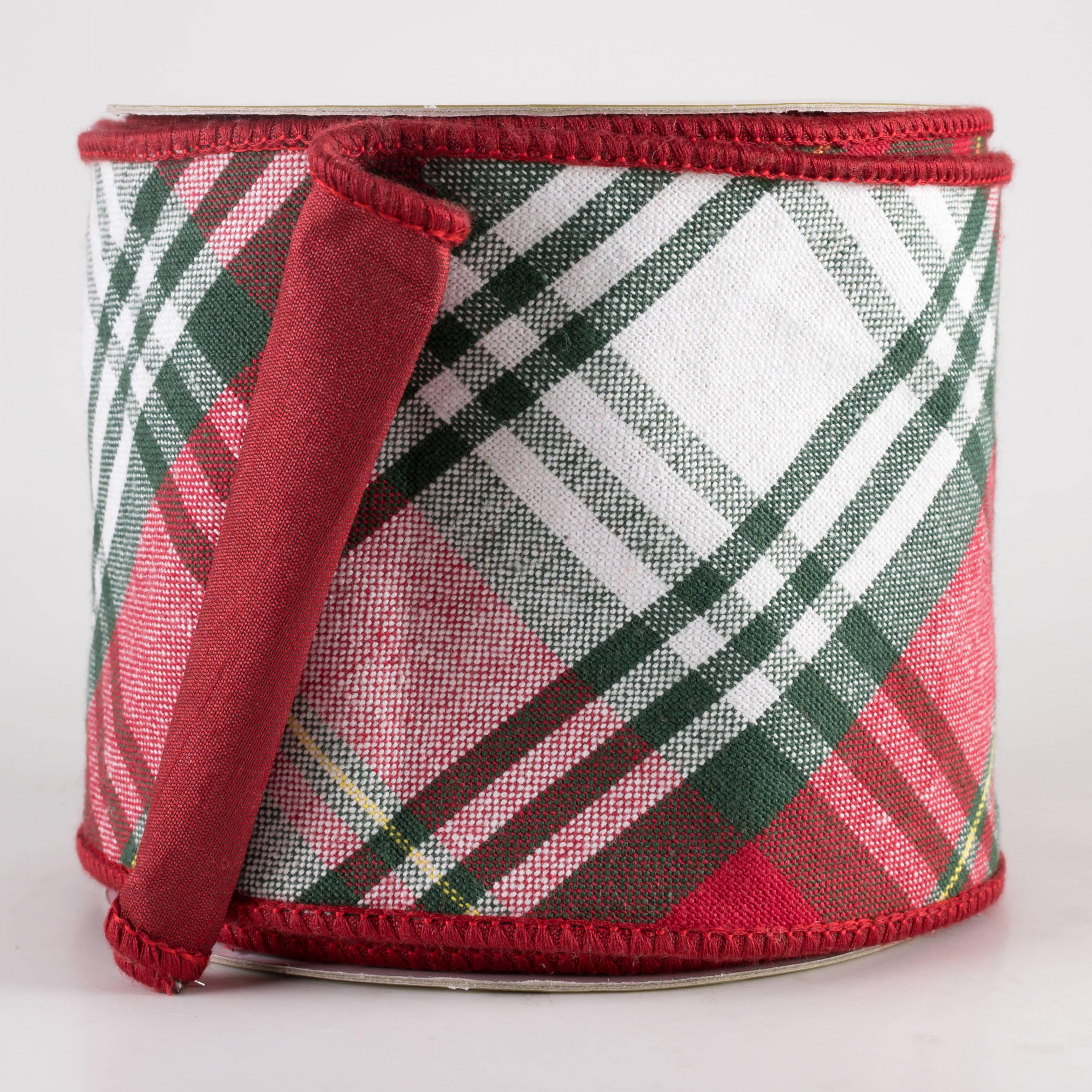 4" Designer Double Sided Plaid Ribbon: Red & Hunter Green (10 Yards)