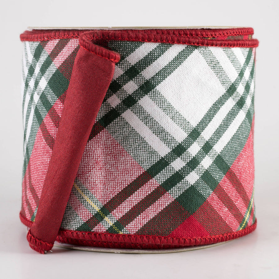 4" Designer Double Sided Plaid Ribbon: Red & Hunter Green (10 Yards)