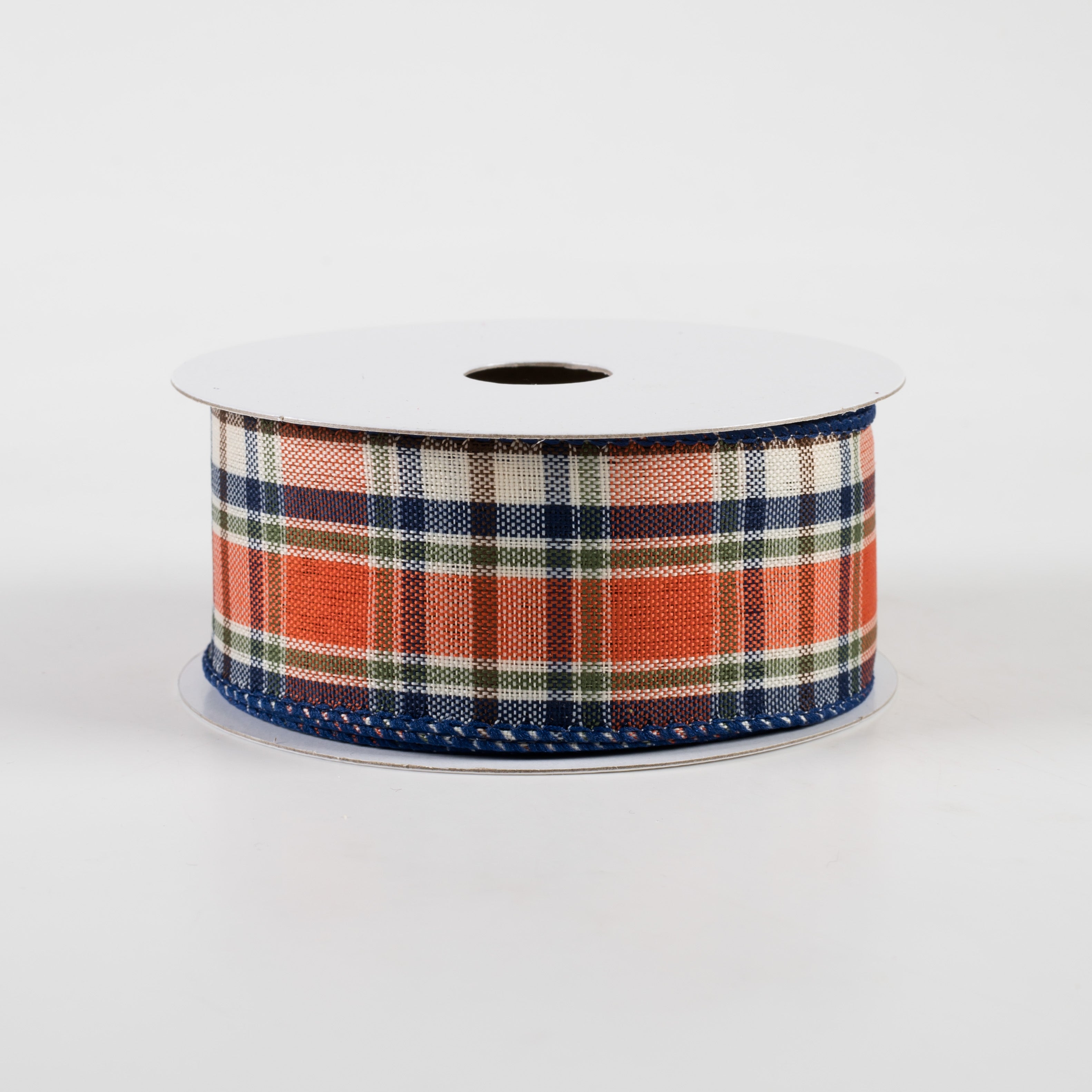 1.5" Scarecrow Plaid Ribbon: Orange, Moss, Navy (10 Yards)