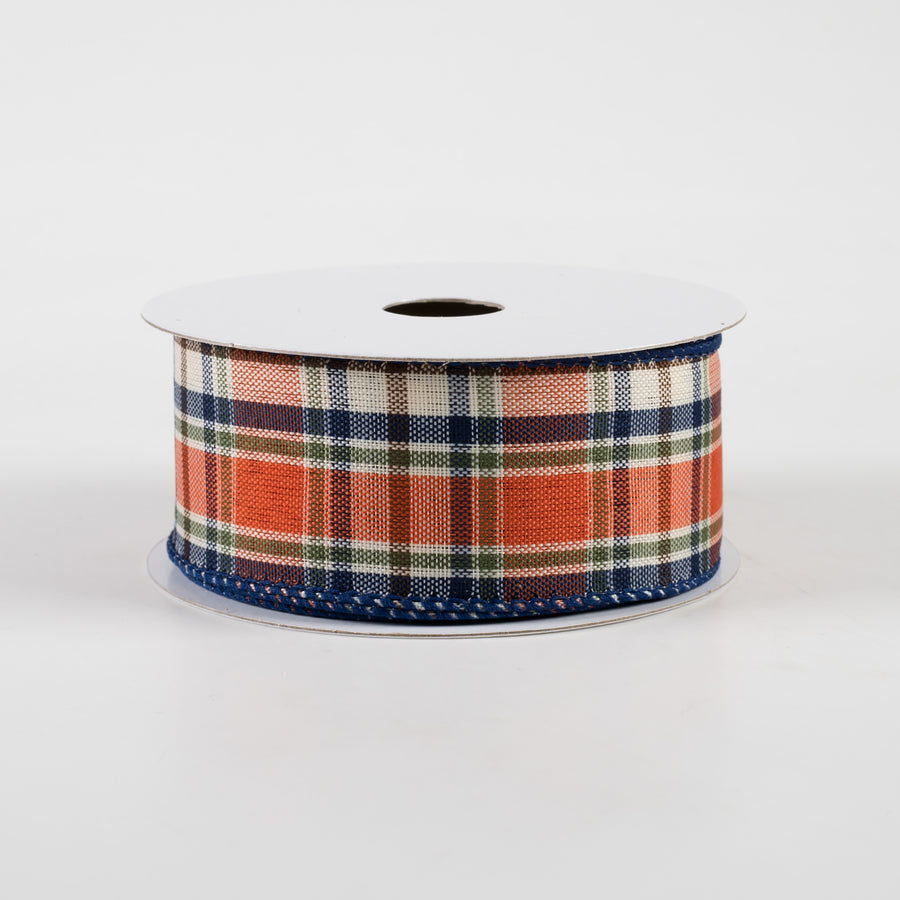 1.5" Scarecrow Plaid Ribbon: Orange, Moss, Navy (10 Yards)