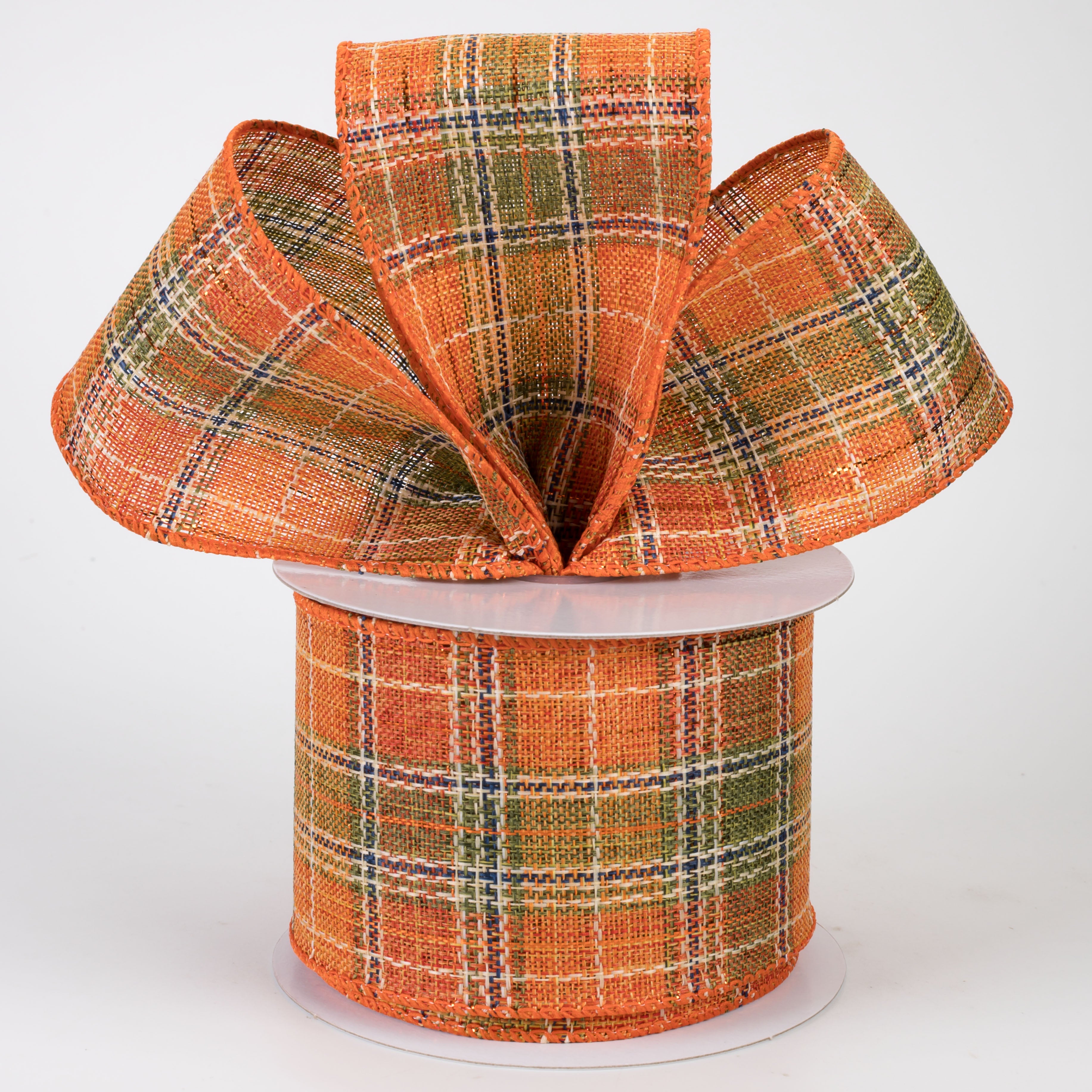 2.5" Coarse Weave Metallic Plaid Ribbon: Fall (10 Yards)