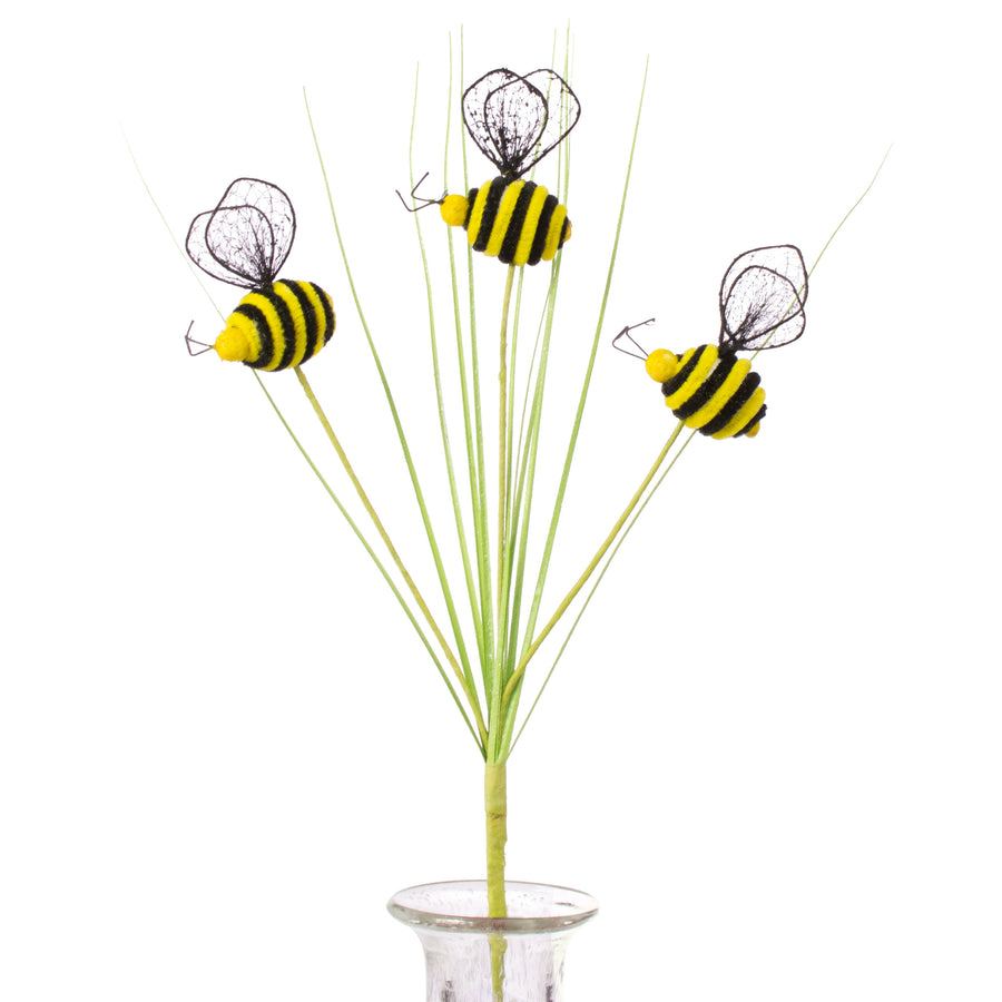 24" Honey Bee With Green Grass Floral Pick