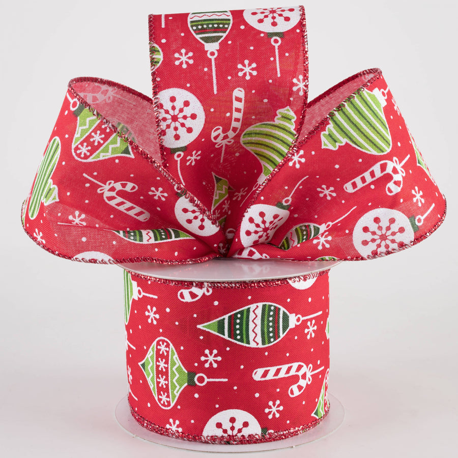 2.5" Hanging Christmas Ornaments Ribbon: Green on Red (10 Yards)