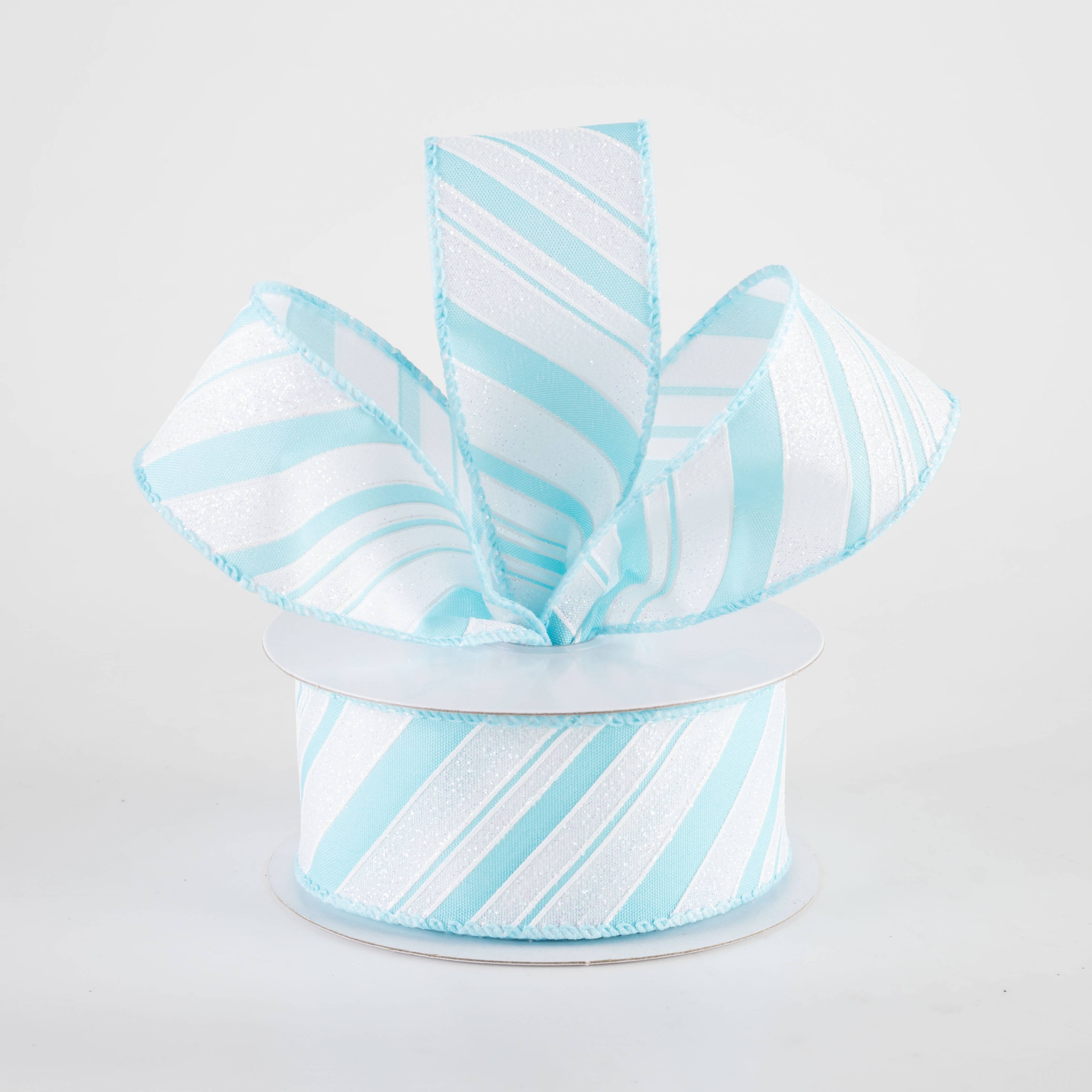 1.5" Iridescent Diagonal Stripe Candy Cane Ribbon: Blue & White (10 Yards)
