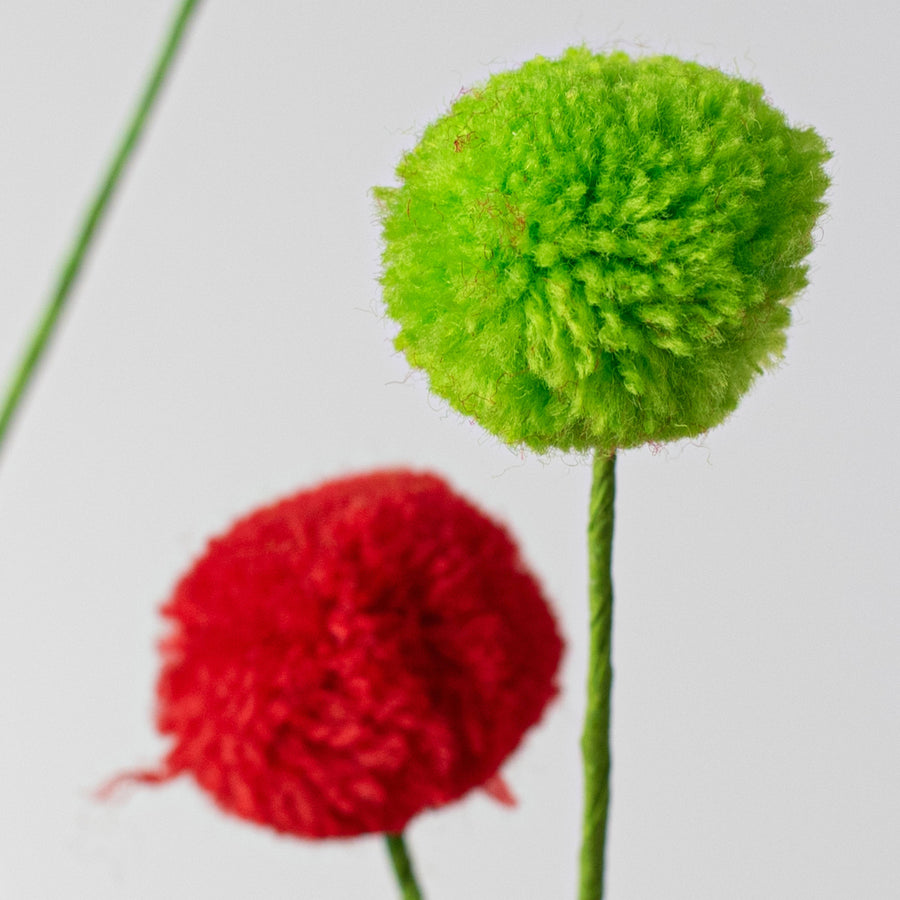 23" 2-Color Pom Pom Spray: Red & Lime Green