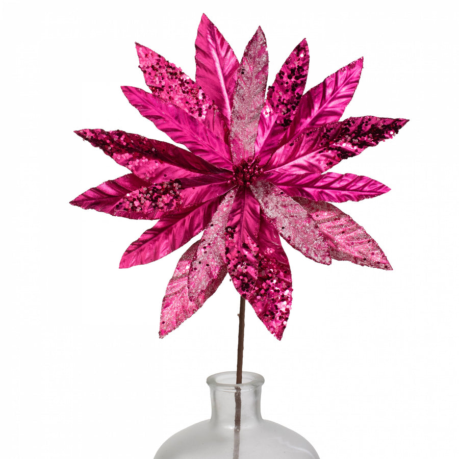13" x 26" Metallic Poinsettia Stem: Fuchsia Pink