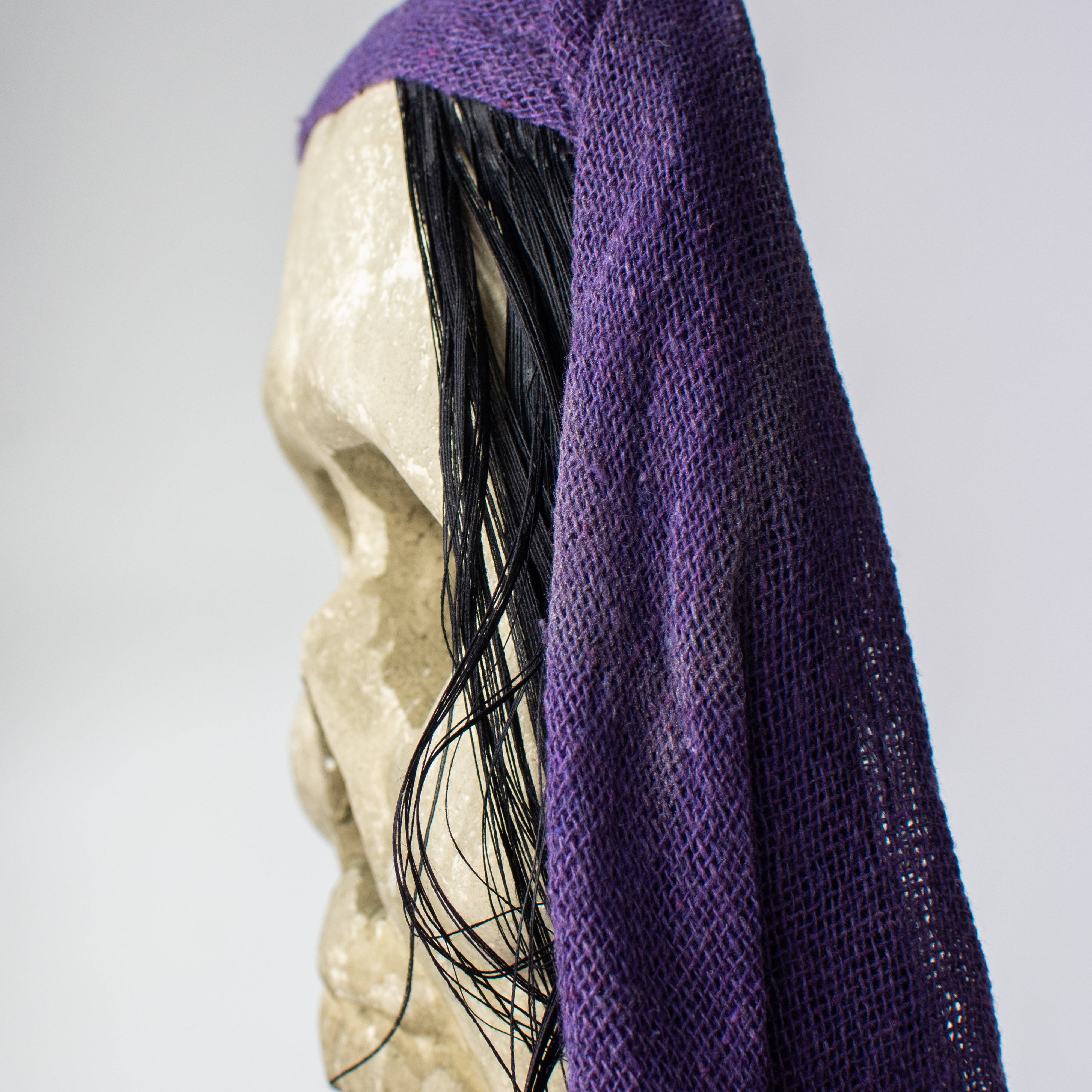 24" x 8" Styrofoam & Burlap Witch Skull: Black & Purple