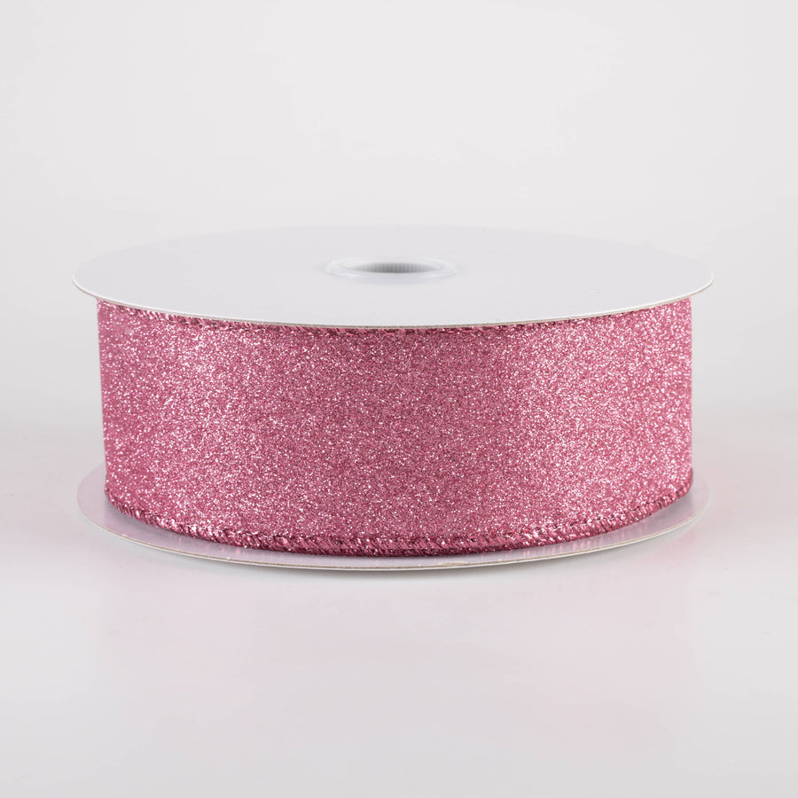 1.5" Lustrous All Flat Glitter Ribbon: Pink (10 Yards)