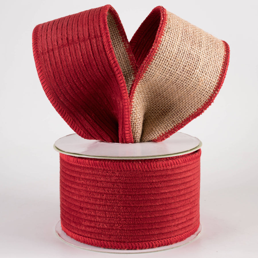 2.5" Corduroy & Burlap Double Sided Ribbon: Red (5 Yards)