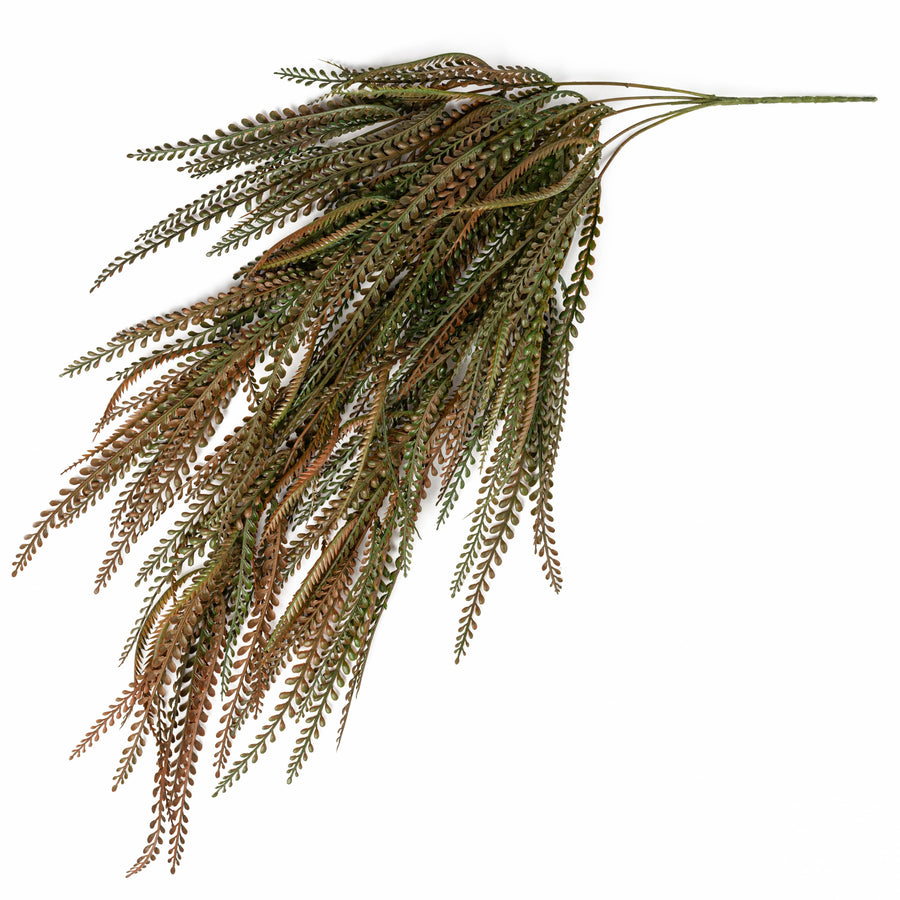 31" Plastic Leaves Button Fern Hanging Bush: Sage Green (5 Stem)