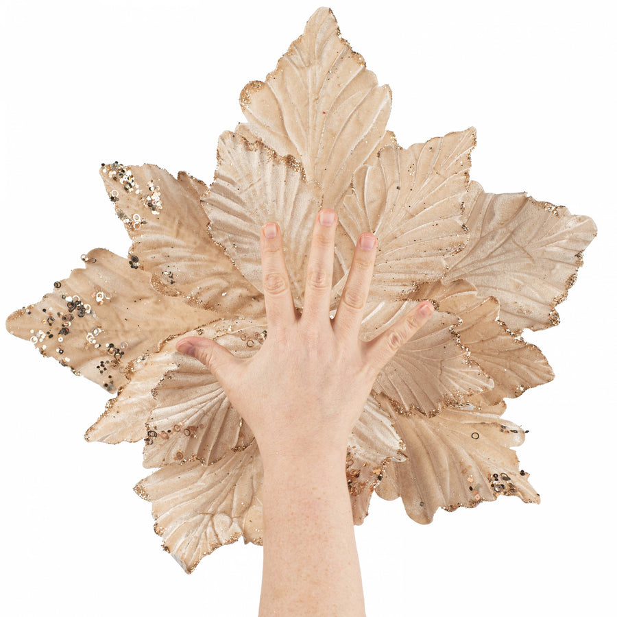 19" x 25" Jumbo Deluxe Velvet Poinsettia Stem: Champagne Gold