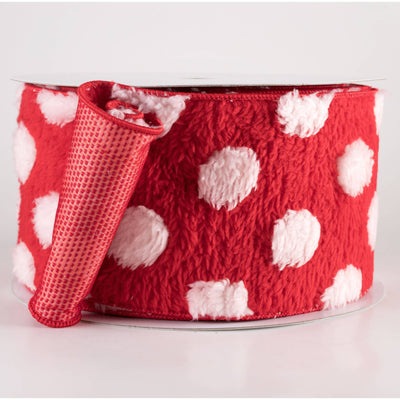 4" Wool Polka Dot Double Sided Ribbon: Red & White (10 Yards)