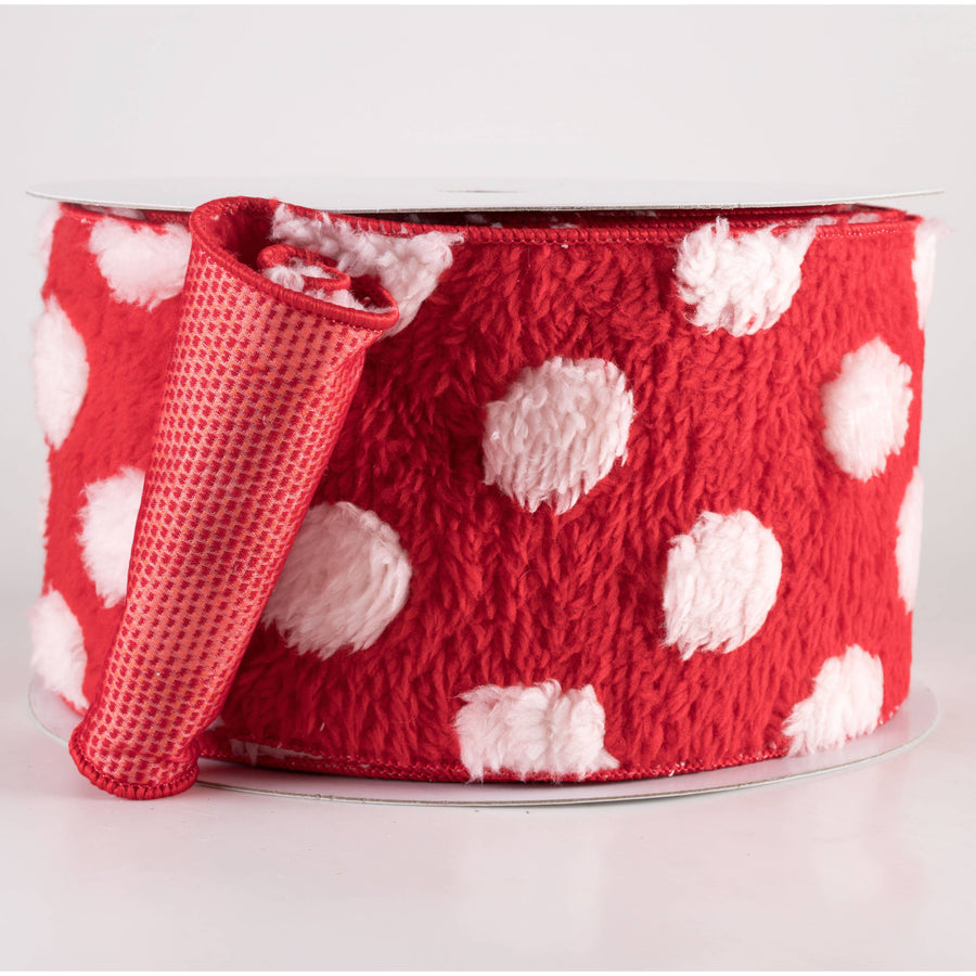 4" Wool Polka Dot Double Sided Ribbon: Red & White (10 Yards)