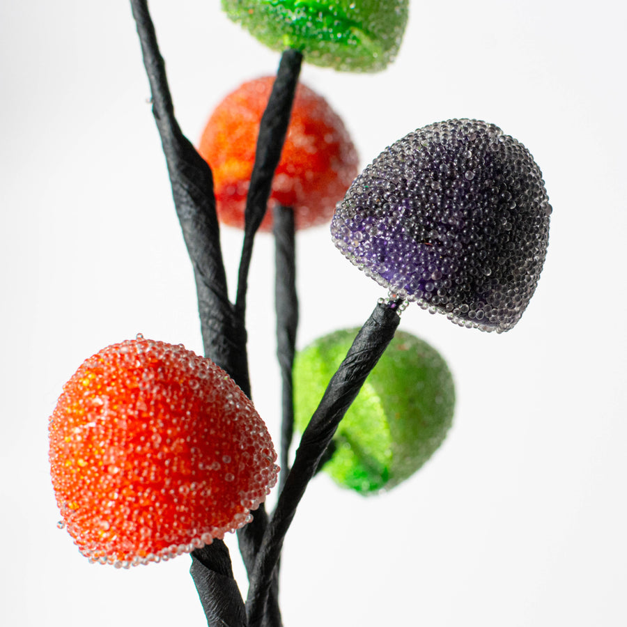 11" Glass Bead Gumdrops Pick: Purple-Black, Orange & Lime